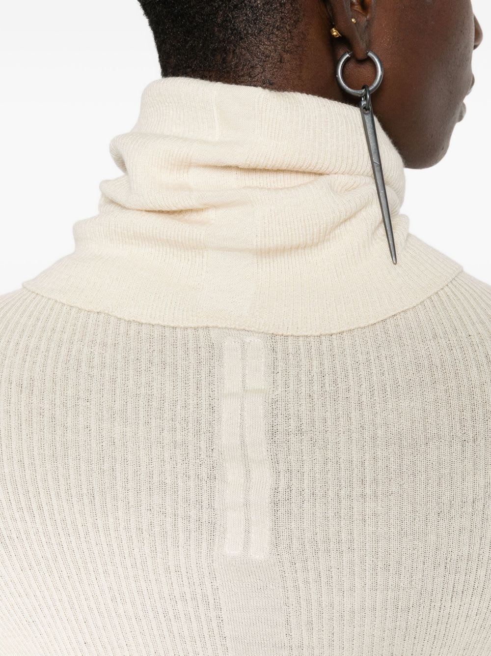 Rick Owens Ribbed Wool Turtleneck Sweater With Seam Detail In Neutral
