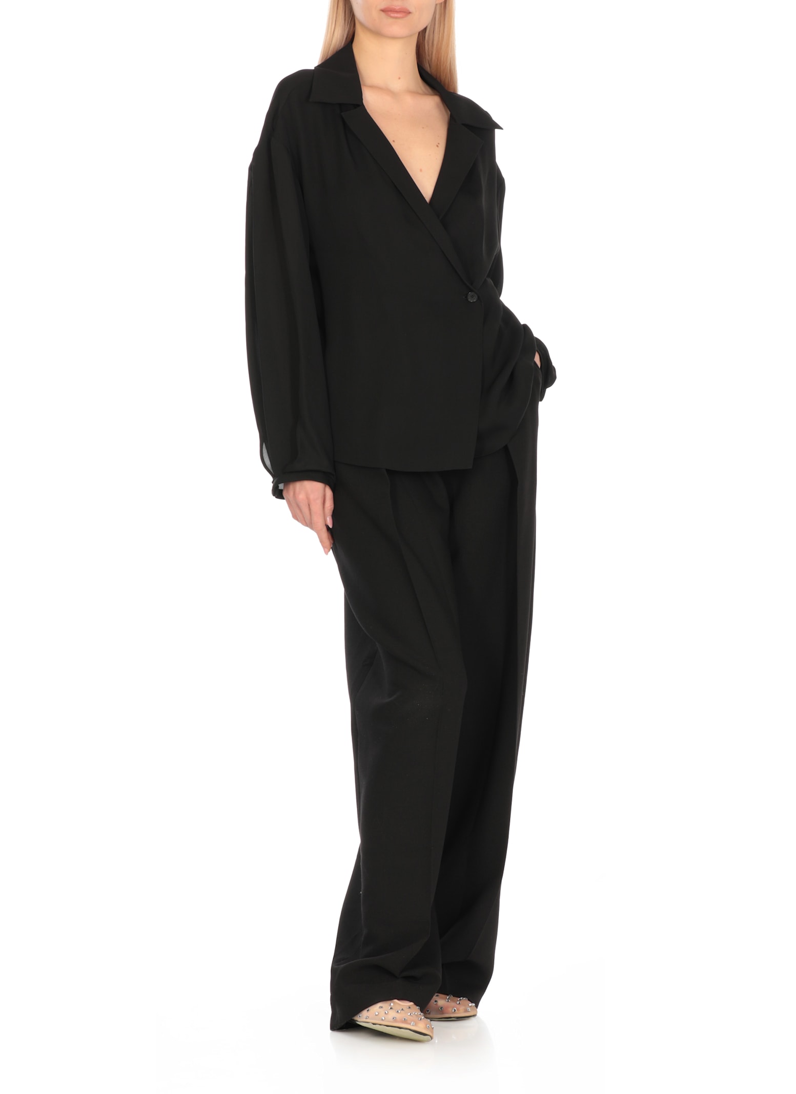 Khaite Ashton Double Breasted Silk Top In Black