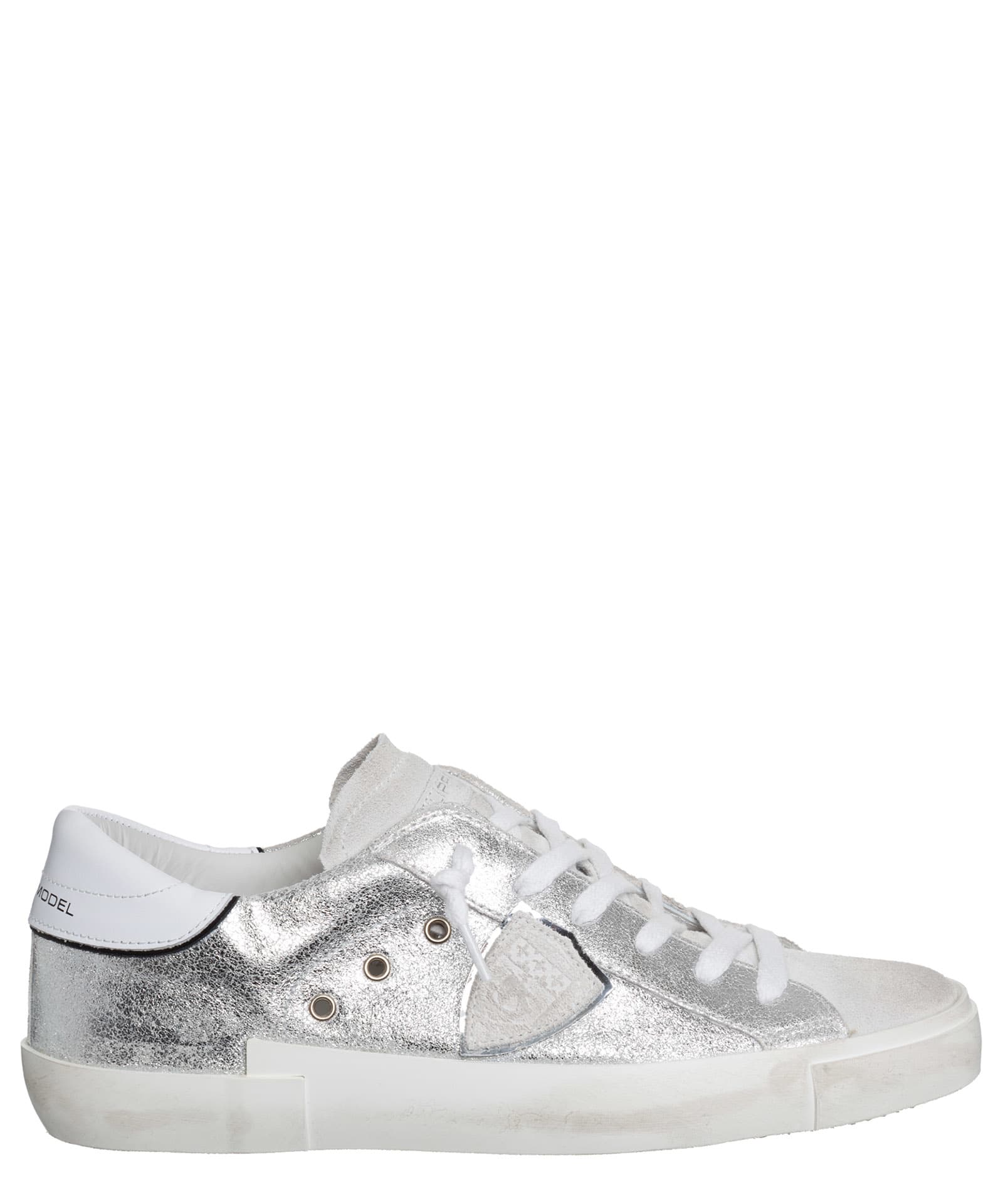 Philippe Model Prsx Leather Sneakers In Metal - Argent