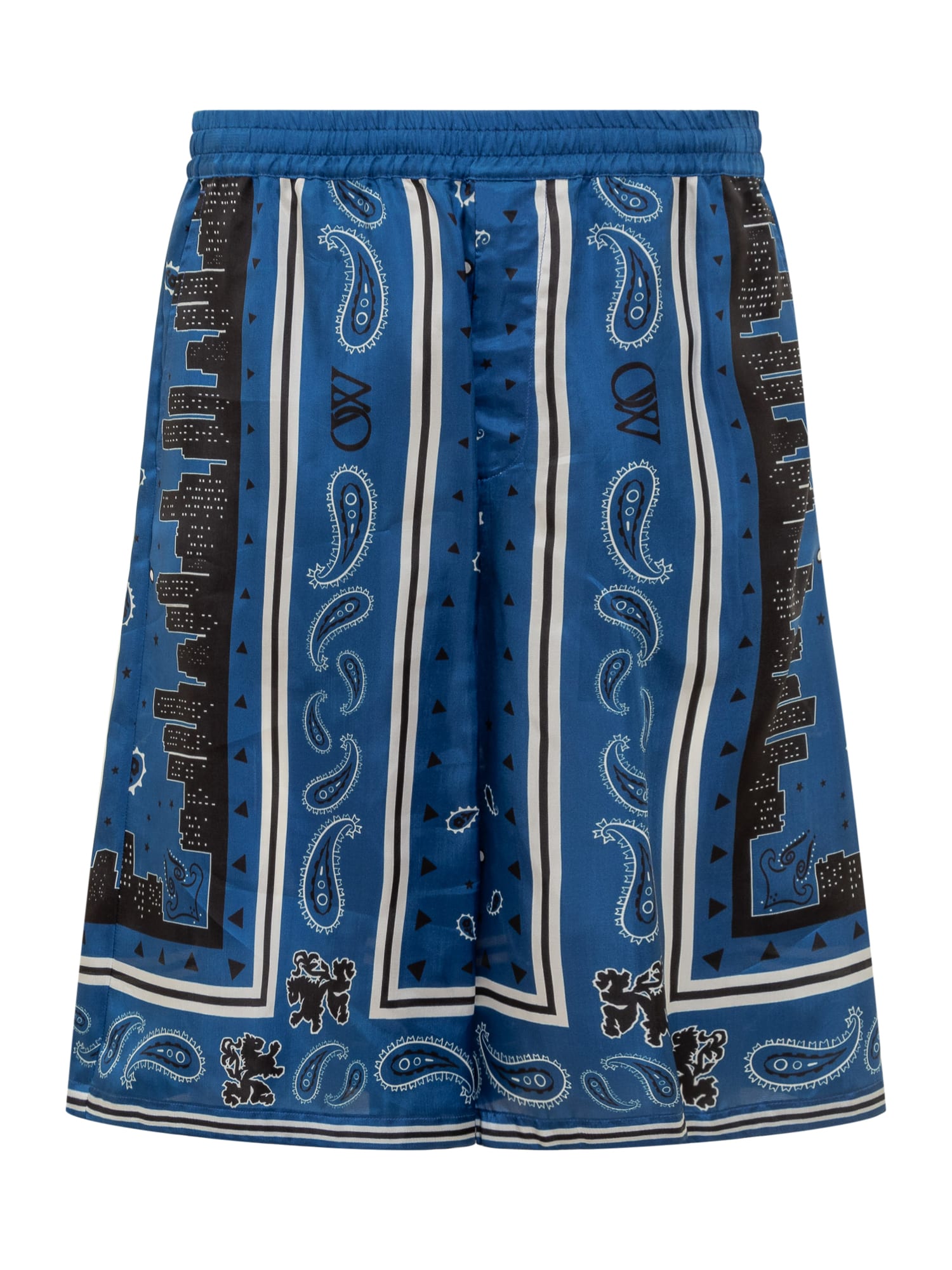 Shop Off-white Shorts With Bandana Motif. In Nautical Blue