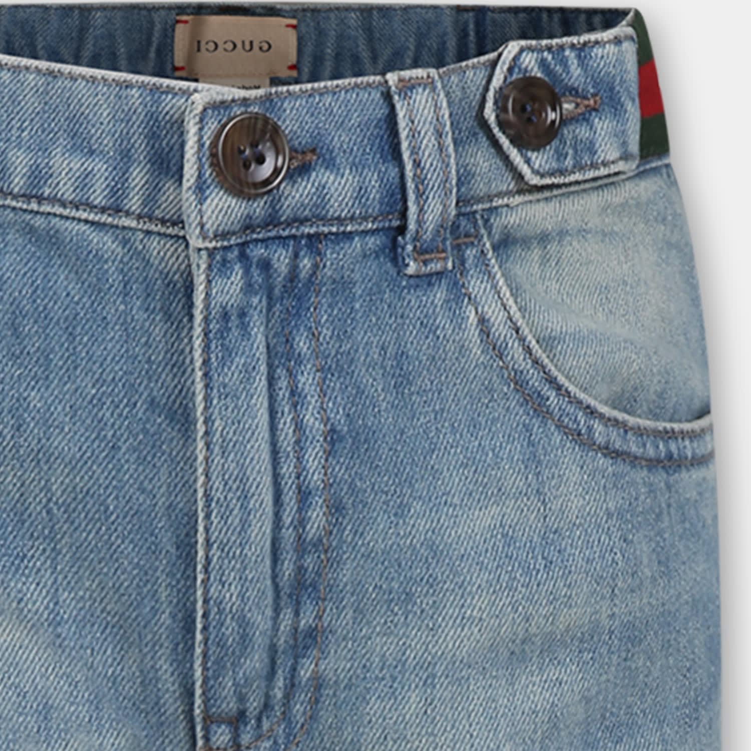 Shop Gucci Blue Jeans For Boy With Web Detail In Denim