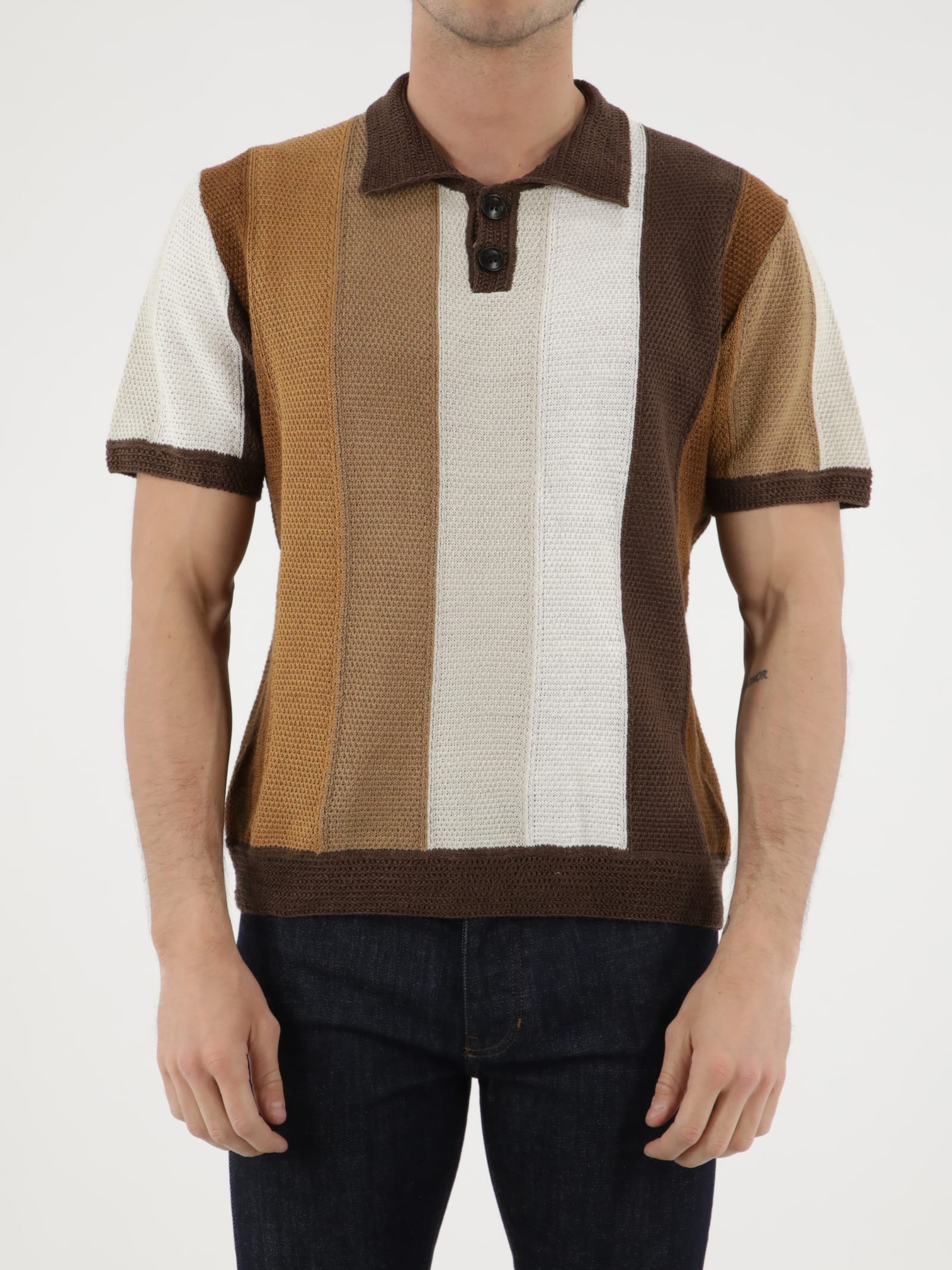 AMIRI Brown Linen Polo Shirt