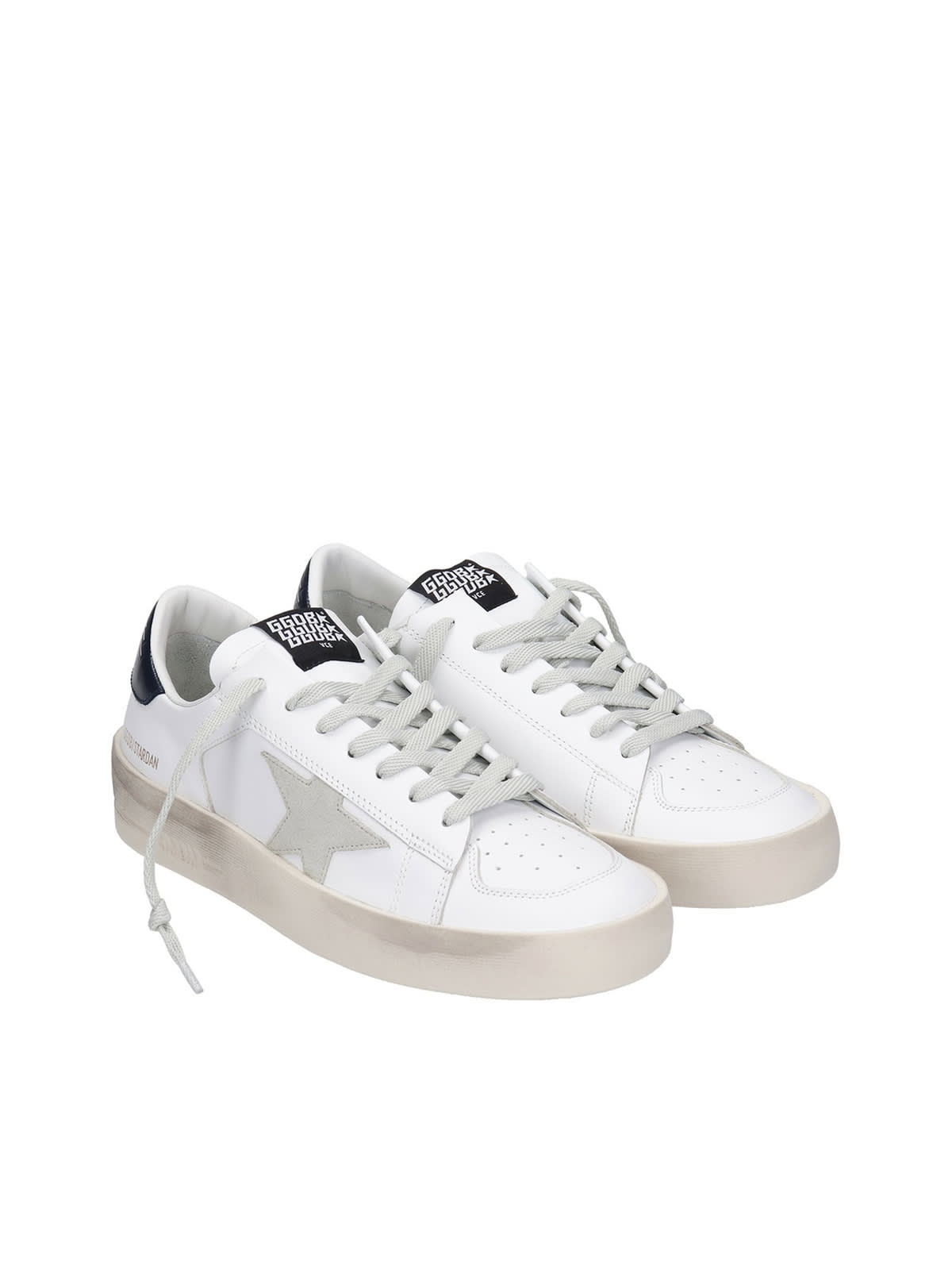 Shop Golden Goose Stardan Leather Upper Suede Star Shiny Leather Heel In White Ice Blue