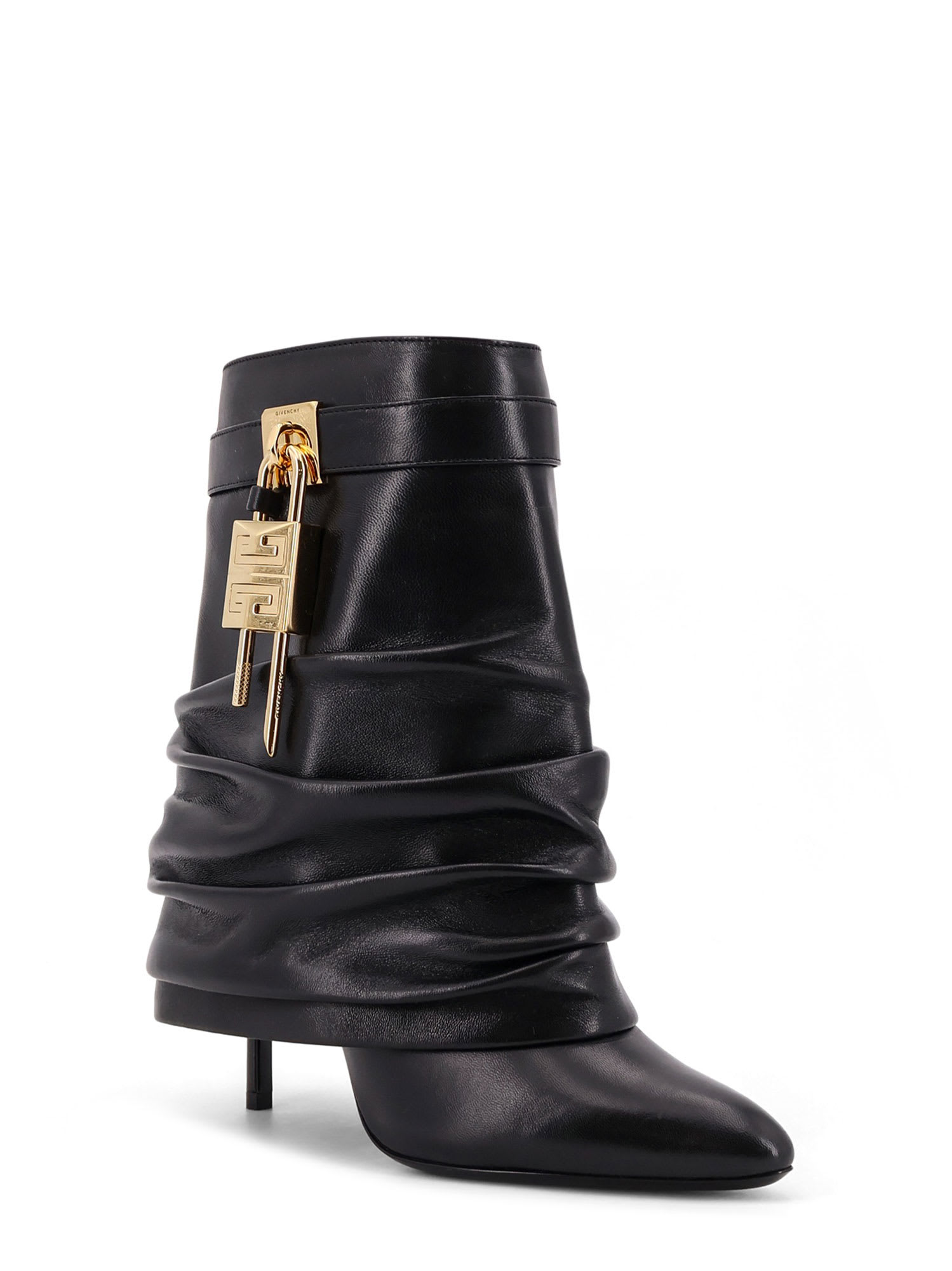 Givenchy Shark Lock Stiletto Leather Ankle Boots In Black