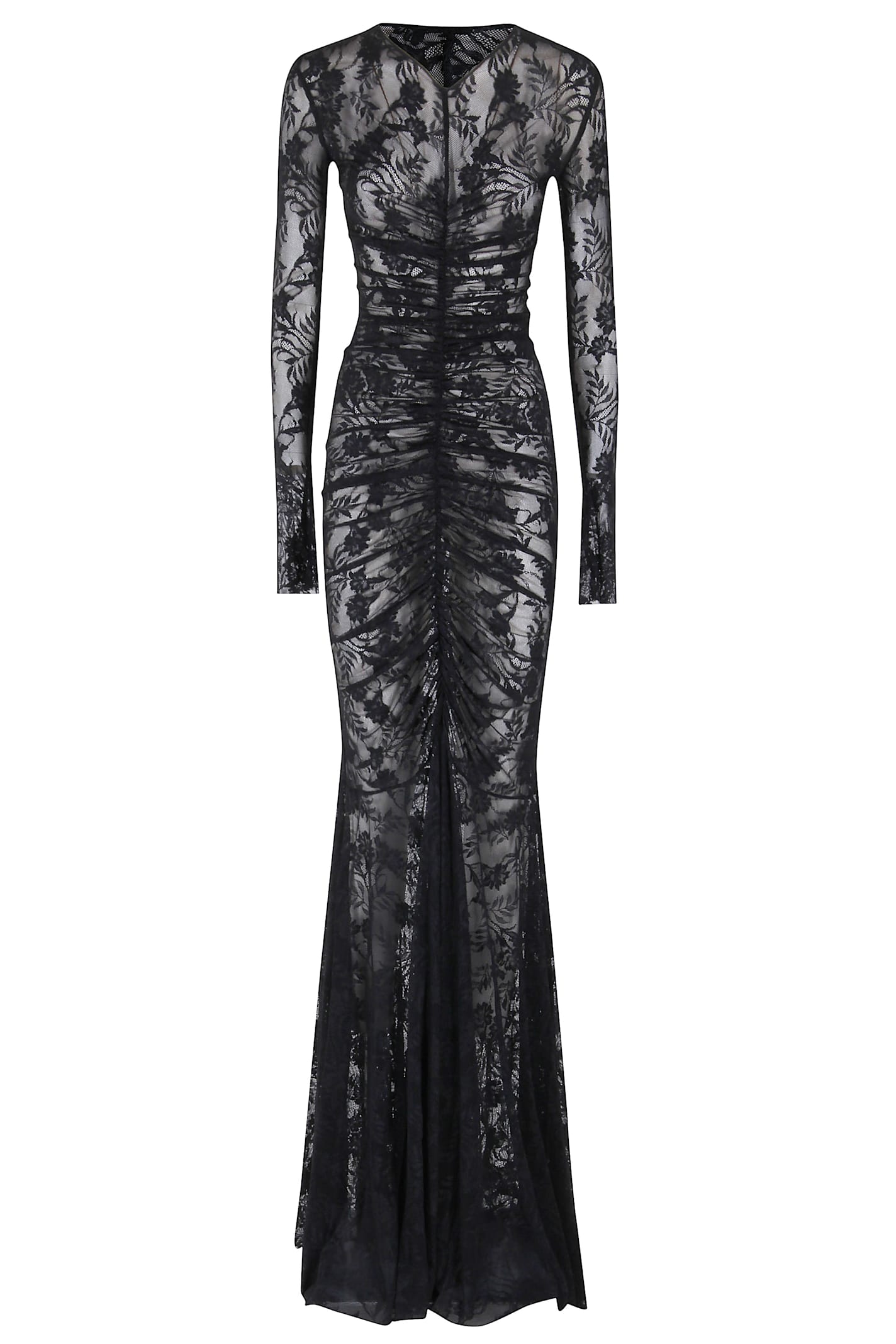 Norma Kamali Long Sleeve V Neck Shirred In Black