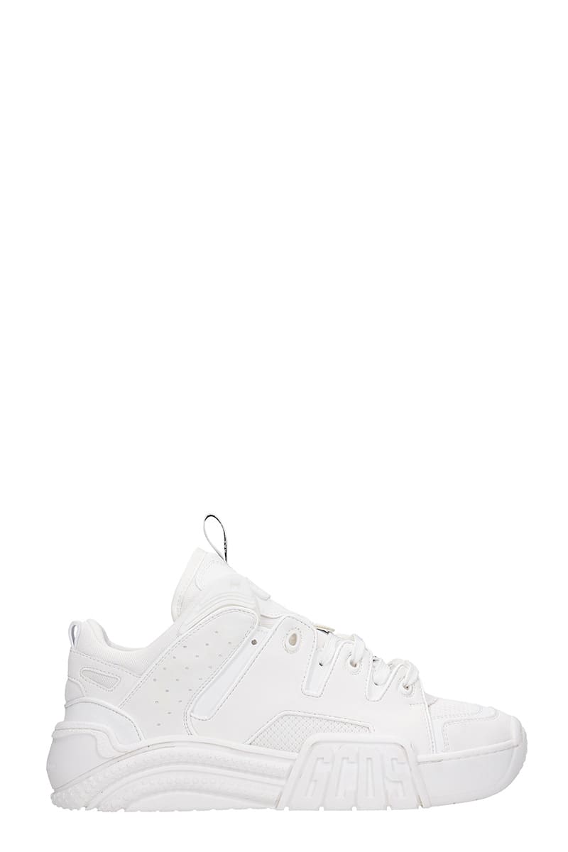 GCDS Slim Skate Sneakers In White Leather