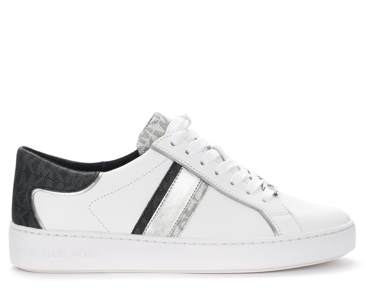 Michael Kors Keaton Trainer In White, Black And Silver Leather