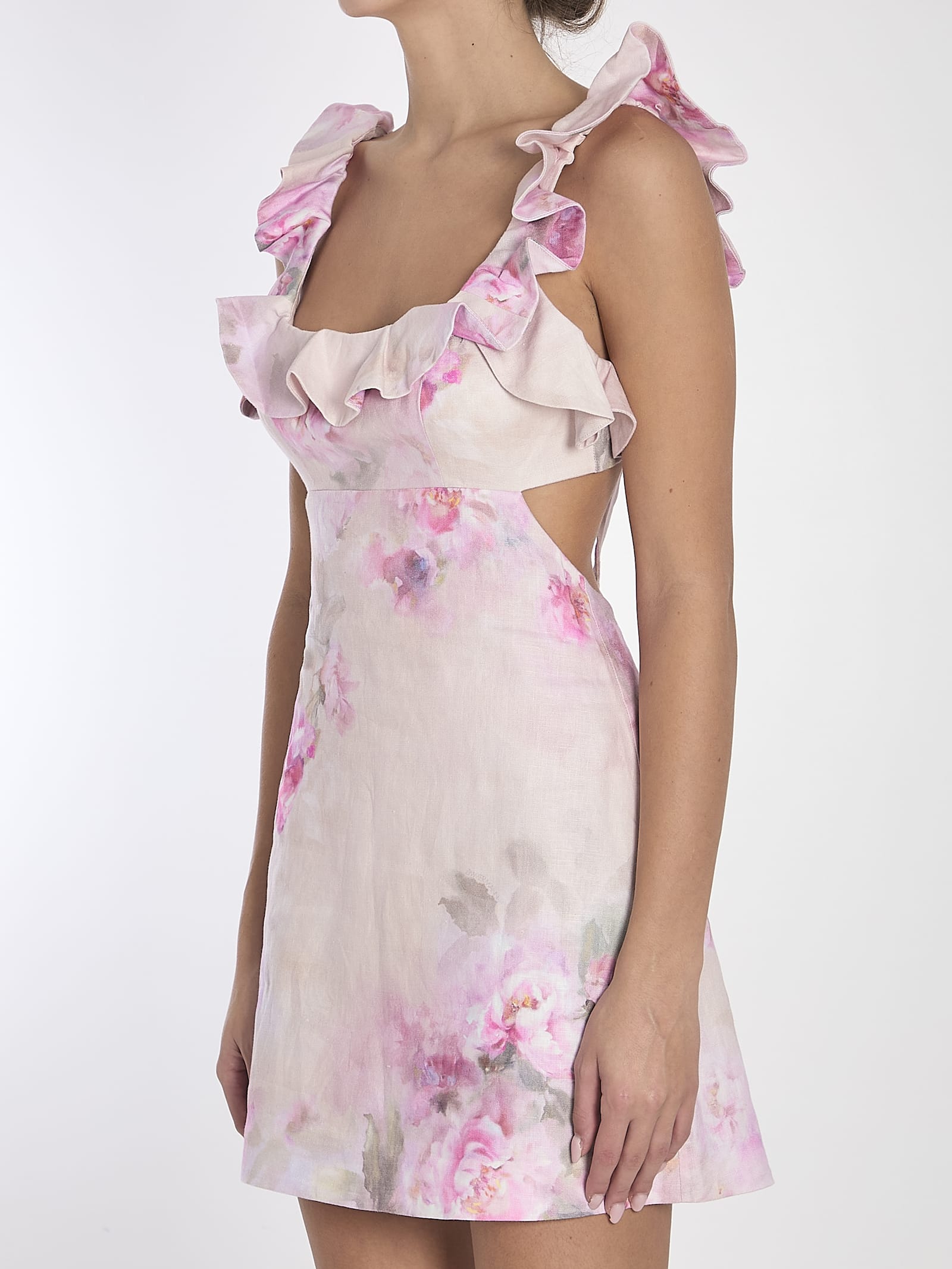 Shop Zimmermann Crush Frill Mini Dress In Pink