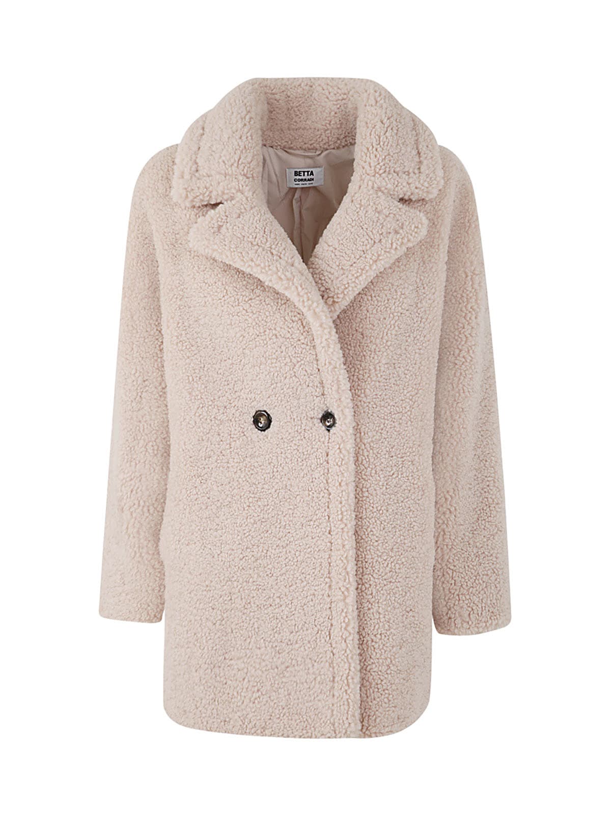 Betta Corradi Double Breasted Teddy Coat In Latte Beige