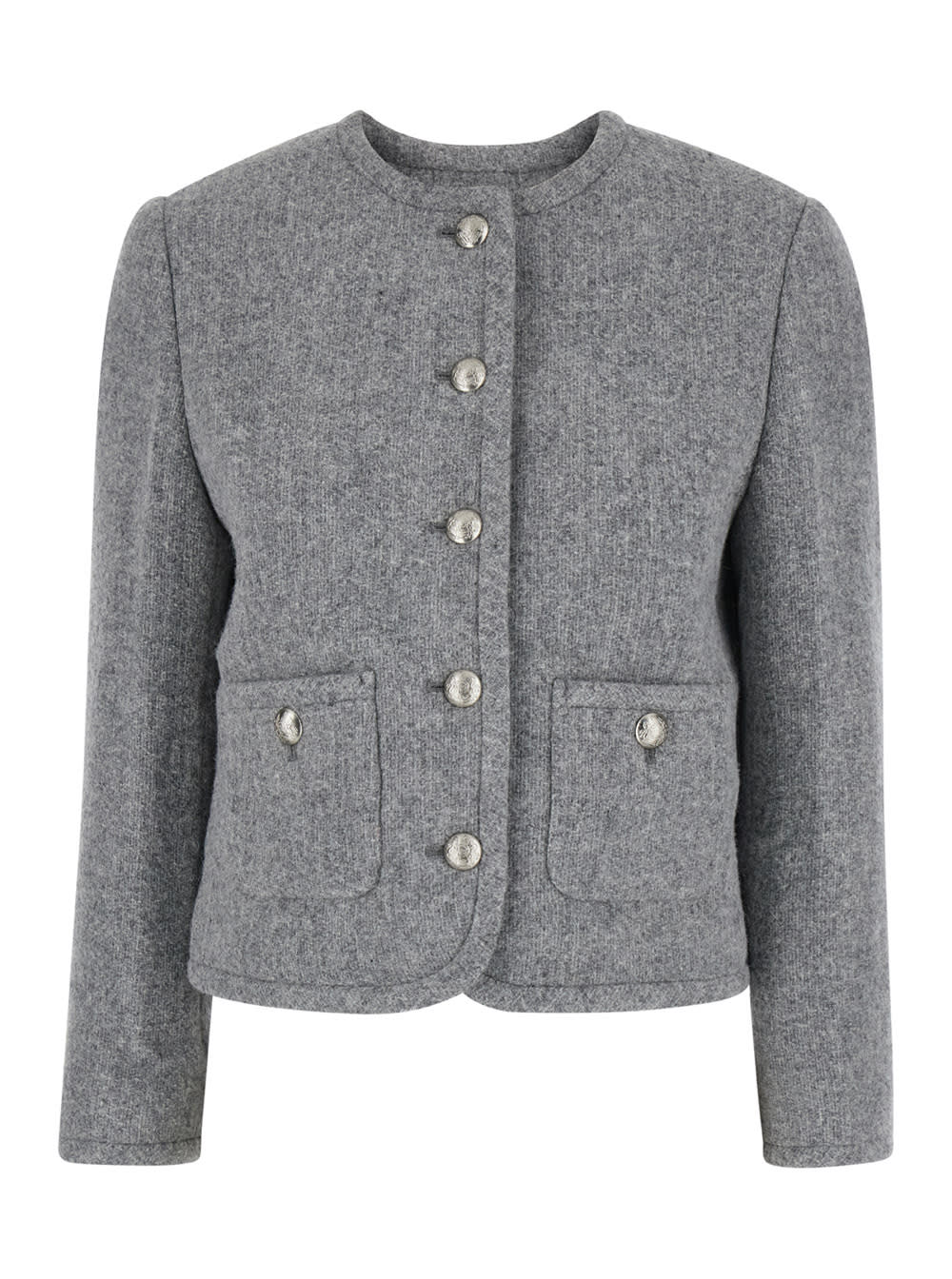 Shop Dunst Grey Crewneck Jacket With Buttons On The Front In Wool Blend Woman