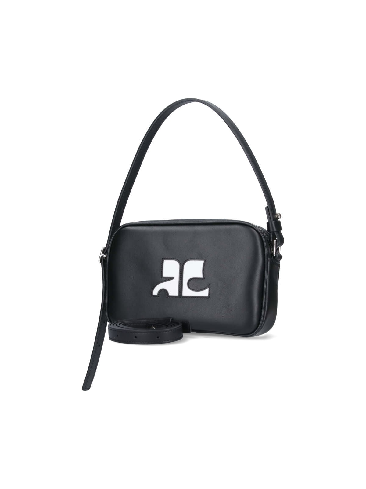 Shop Courrèges Slim Leather Camera Shoulder Bag In Black