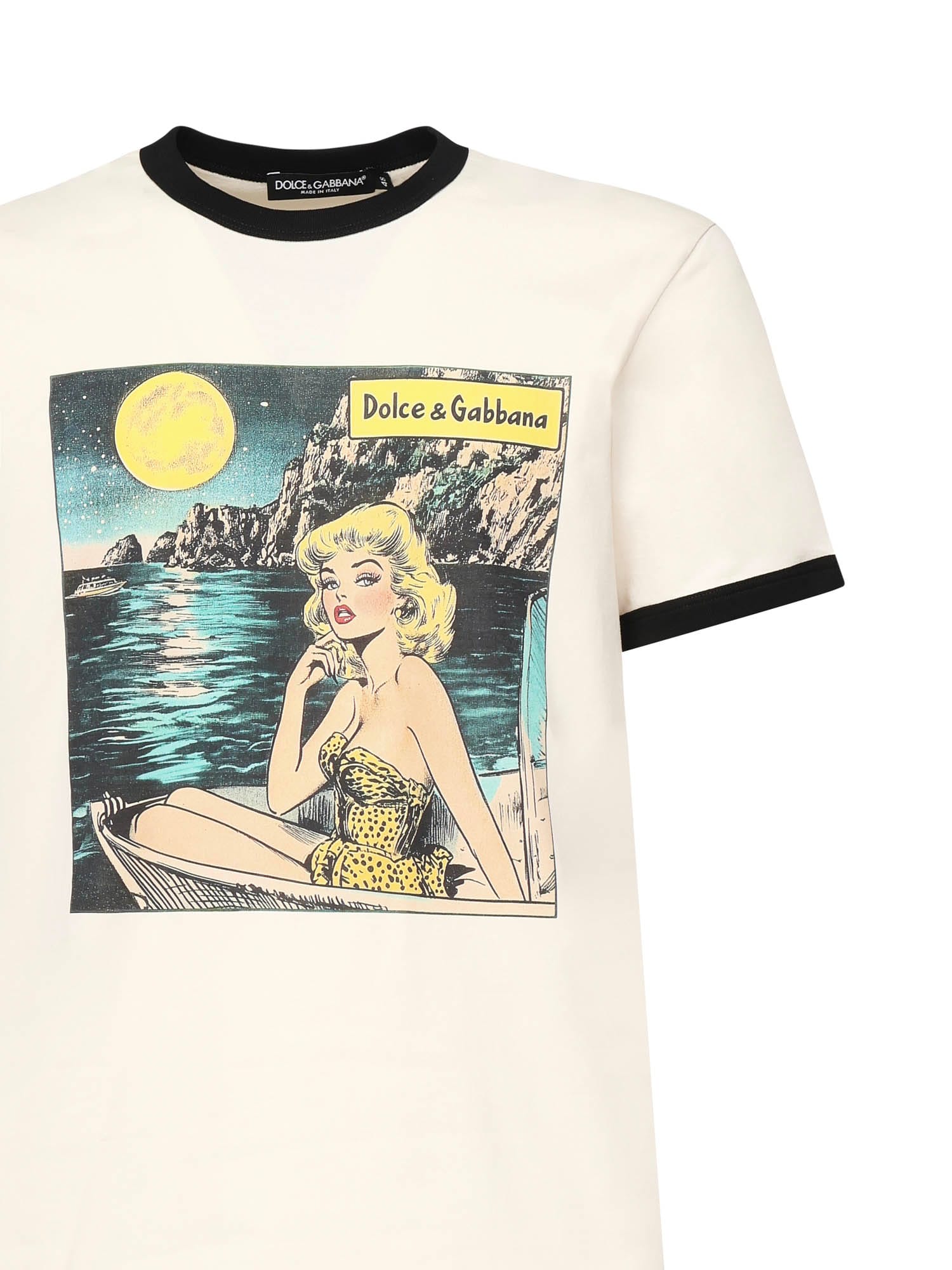 Dolce & Gabbana Crew Neck Graphic Print T-shirt In Green