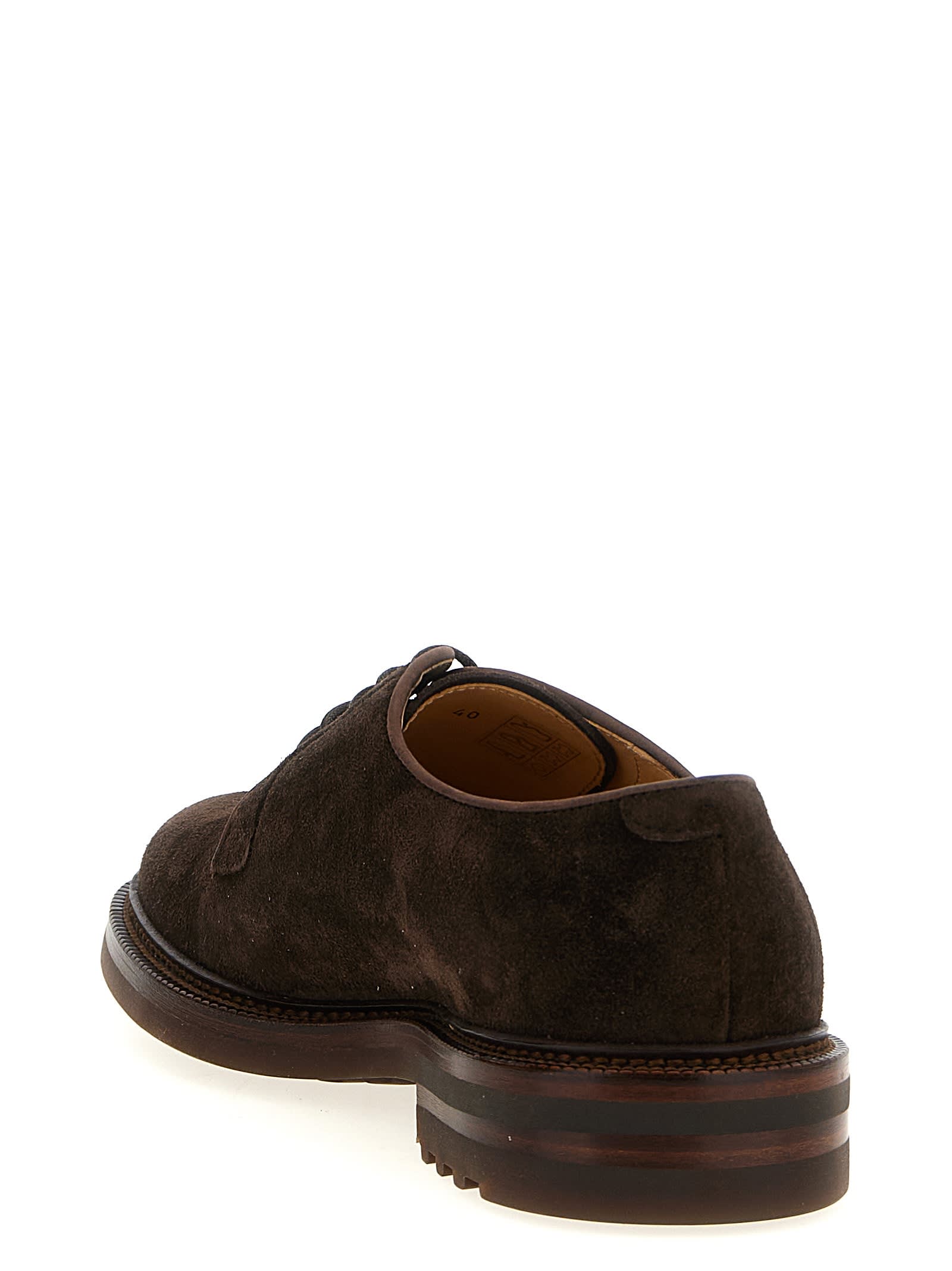 Brunello Cucinelli Classic Brown Suede Derby Shoes In Green