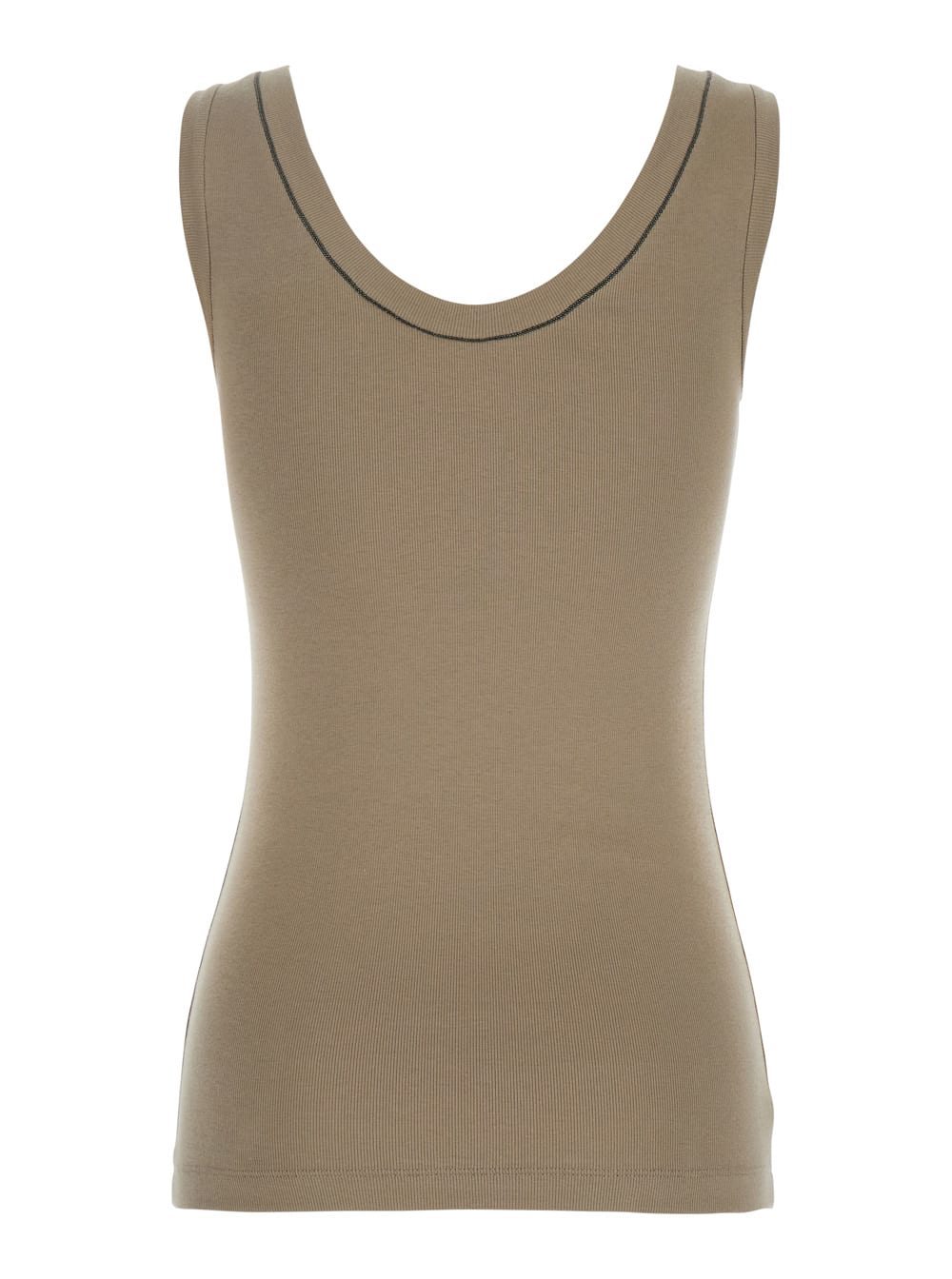 Brunello Cucinelli Grey Sleveless Top With Round Neck And Monile Detail On The Neck In Beige