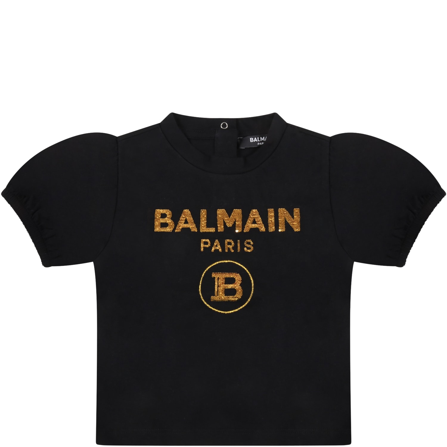 Balmain Black T-shirt For Baby Girl With Gold Logo