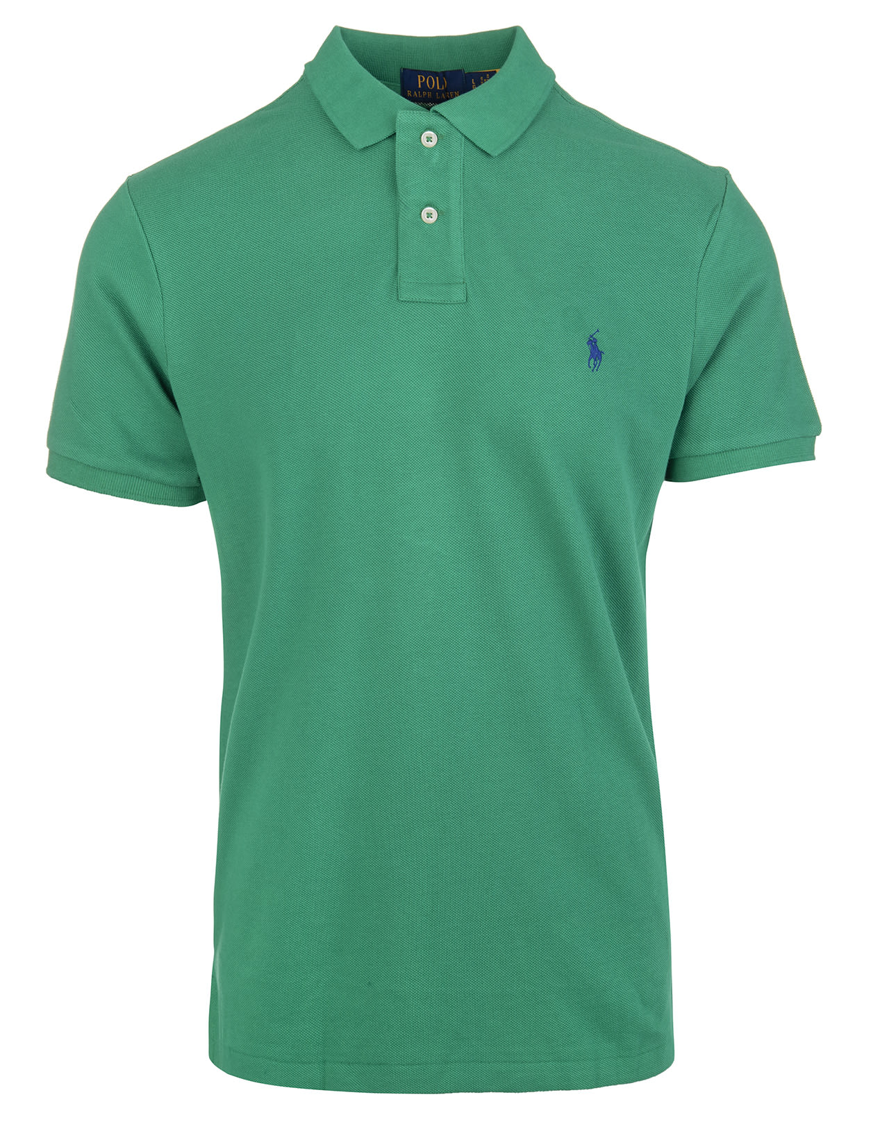 Ralph Lauren Man Billiard Green And Navy Blue Slim-fit Pique Polo Shirt