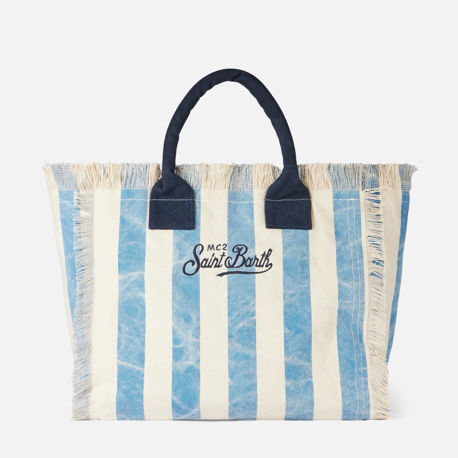 Shop Mc2 Saint Barth Vanity Canvas Shoulder Bag With Formentera Print In Blue