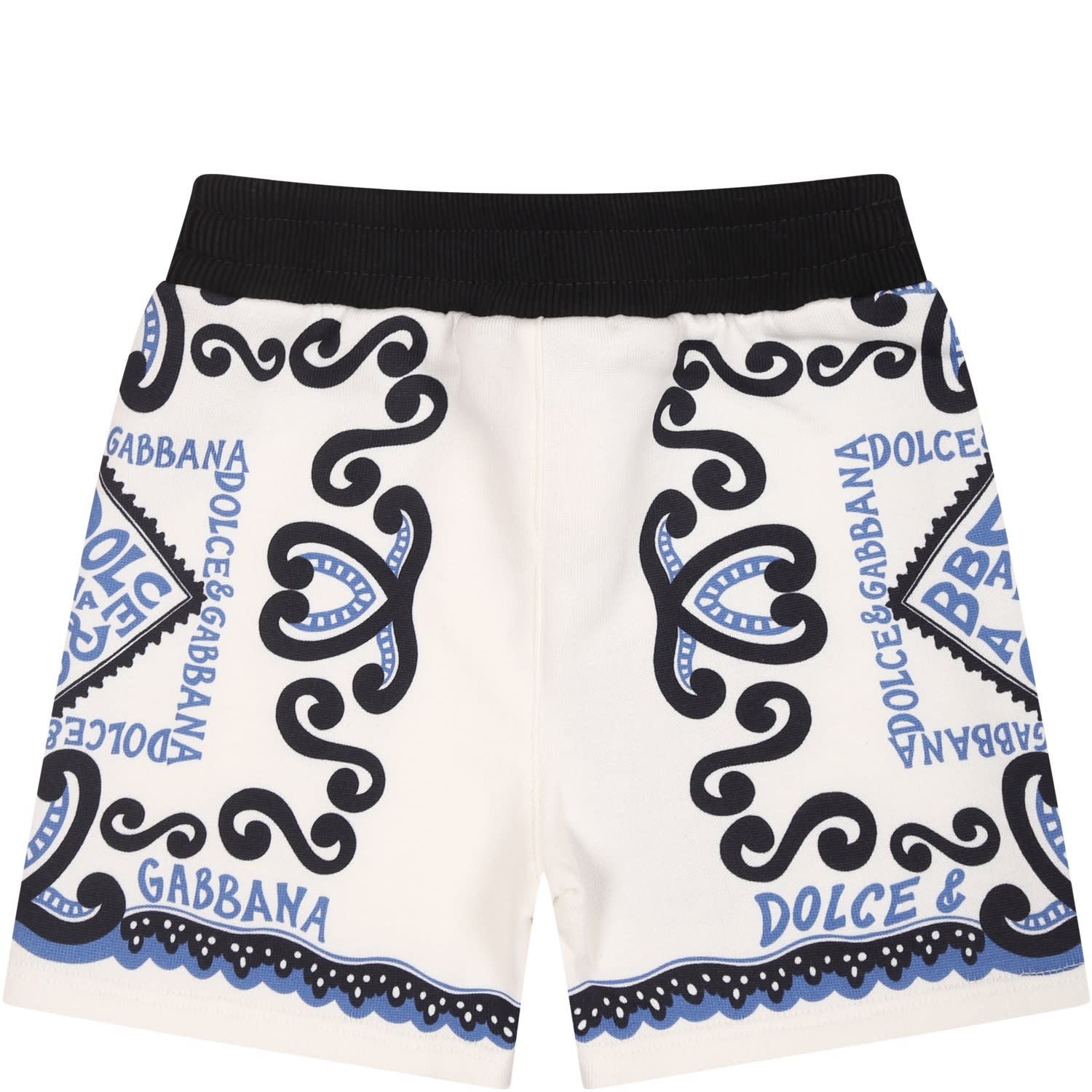 Shop Dolce & Gabbana White Shorts For Baby Boy With Bandana Print And Logo
