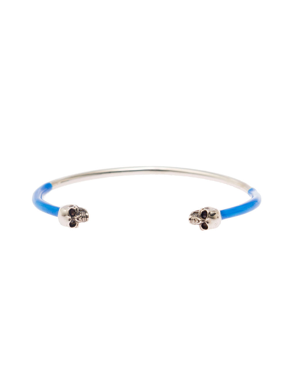 ALEXANDER MCQUEEN AGED SILVER AND BLUE BANGLE BRACELET WITH SULL DETAILS IN BRASS MAN
