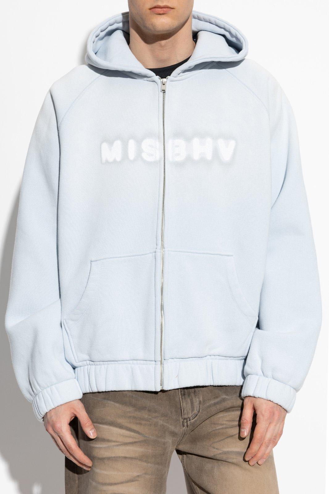 Misbhv Cotton Sweatshirt In Light Blue With Zip Fastening