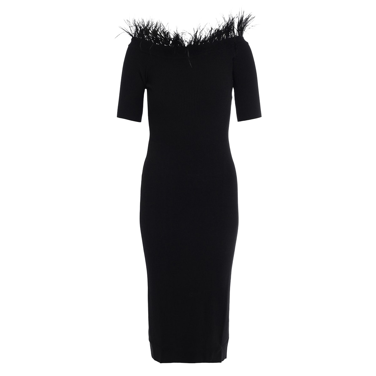 Twinset Dress In Black Viscose With Feathers