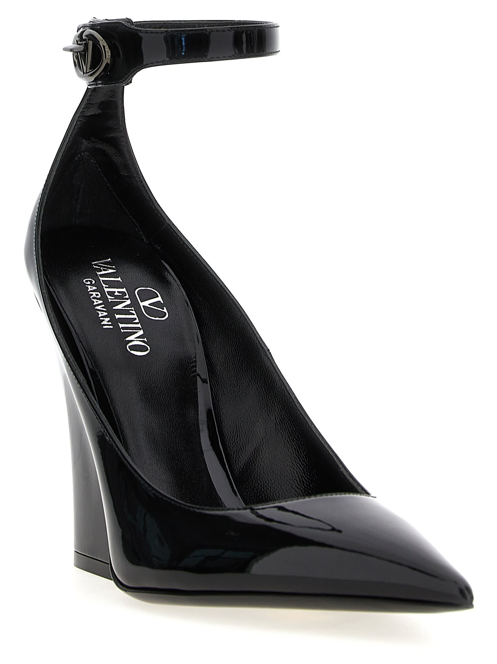 Valentino Vlogo Lockette 105 Patent Leather Wedges In Black