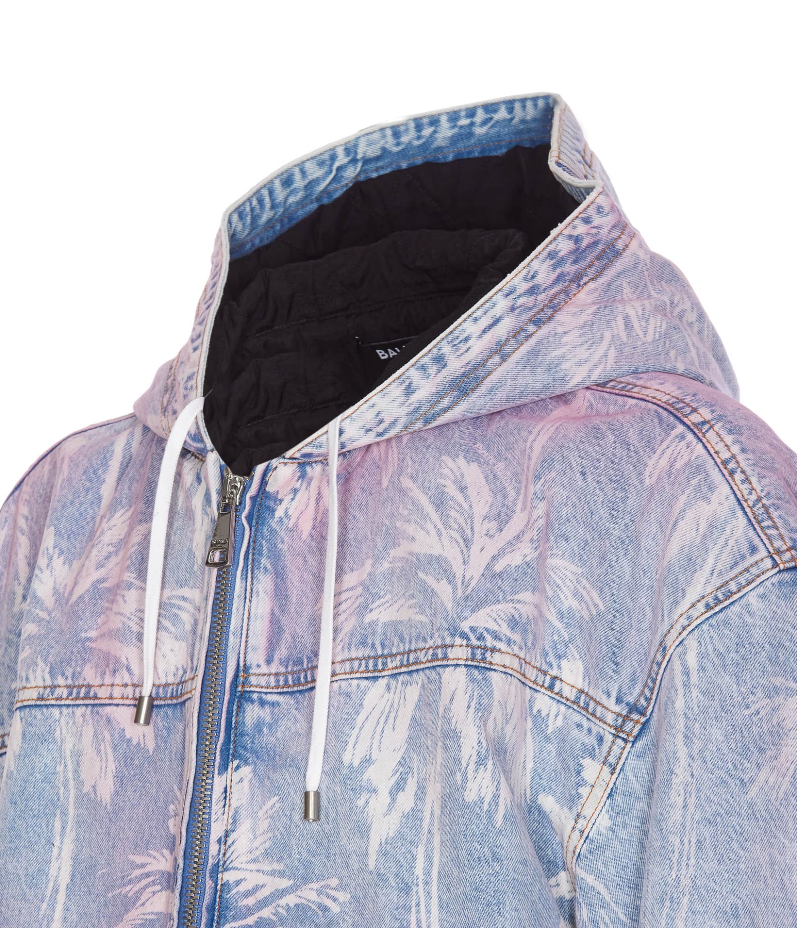 Shop Balmain Bomber Jacket With Palm Tree Print In Blue