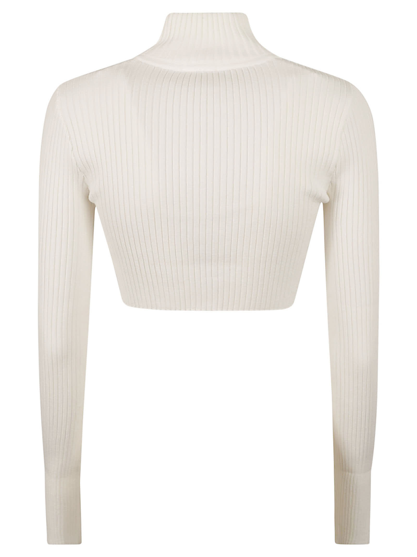 Shop Courrèges Cut-out Detail Turtleneck Cropped Sweater In Heritage