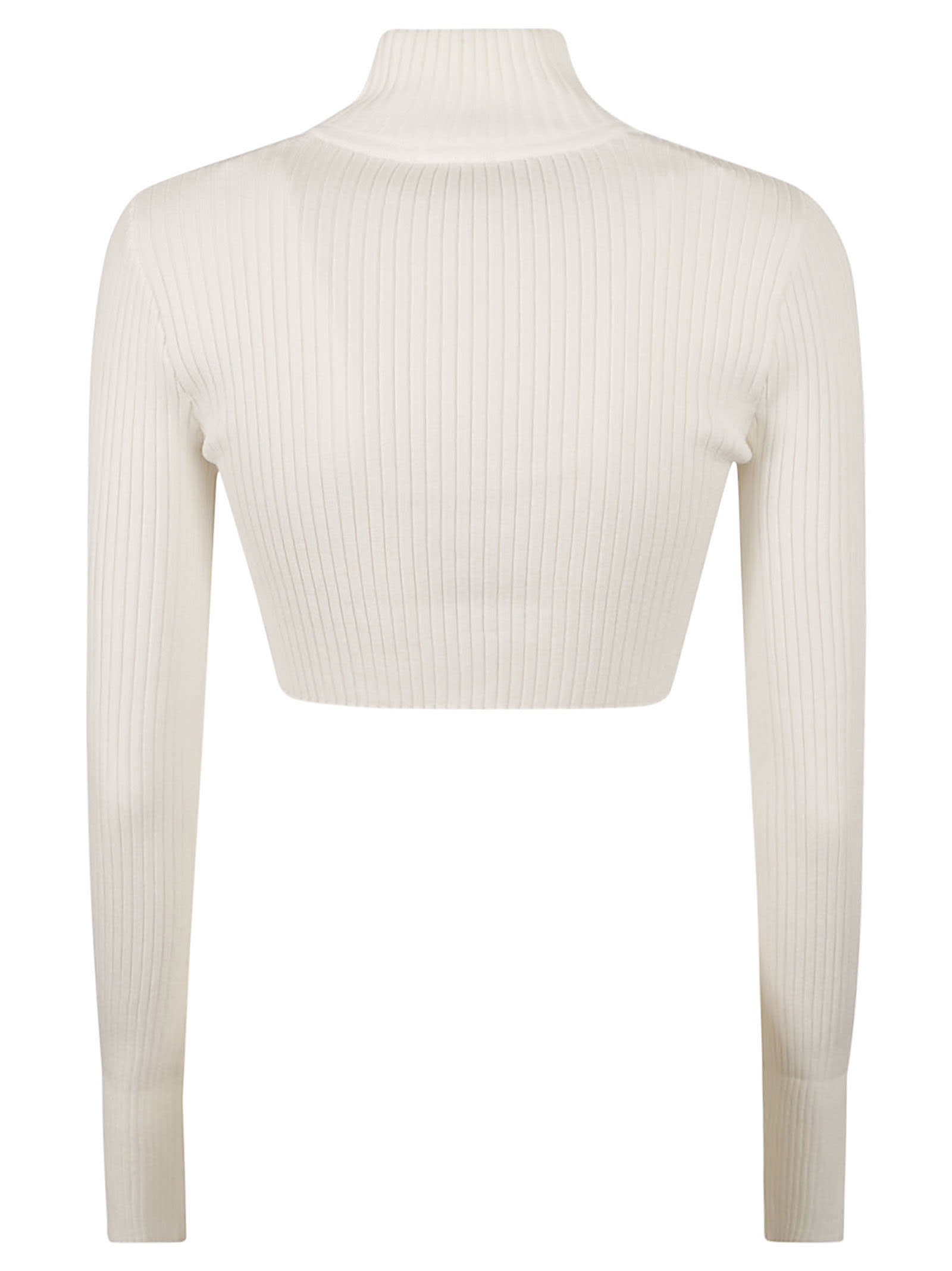 Shop Courrèges Cut-out Detail Turtleneck Cropped Sweater In White