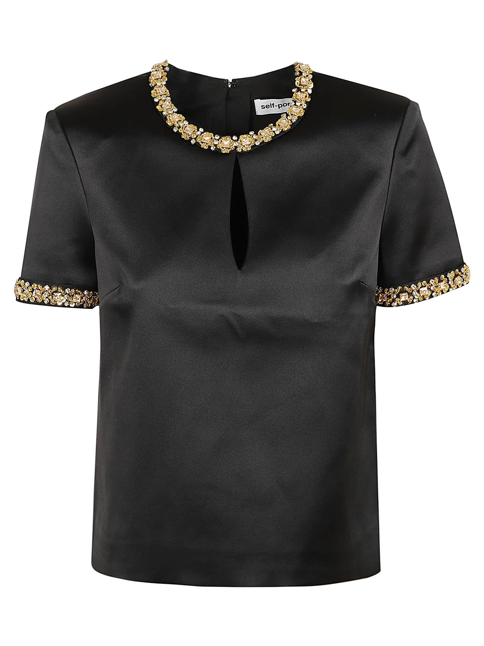 Shop Self-portrait Black Satin Embellished Top