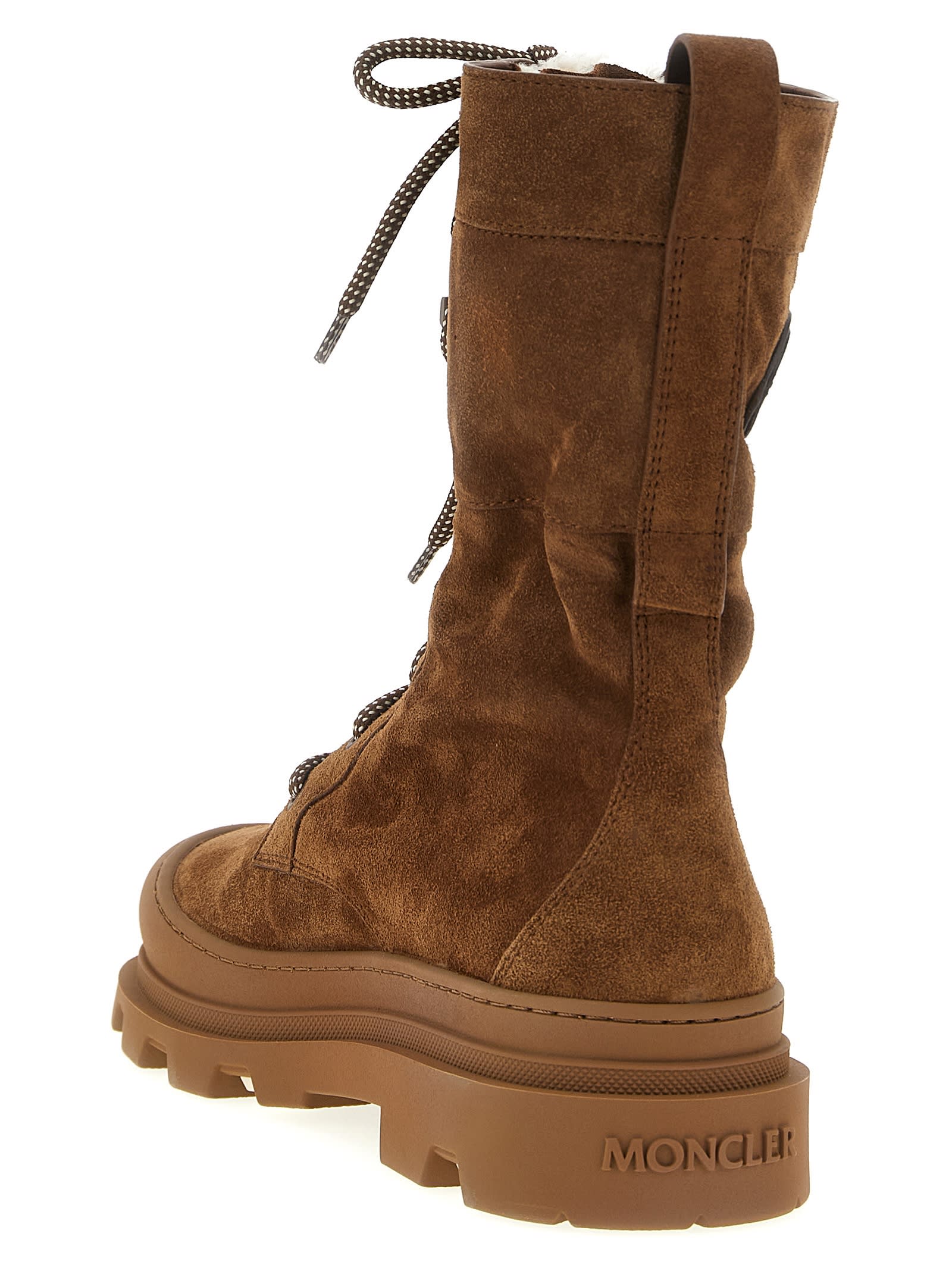 Moncler Vera Shearling Lace-up High Boots In Brown