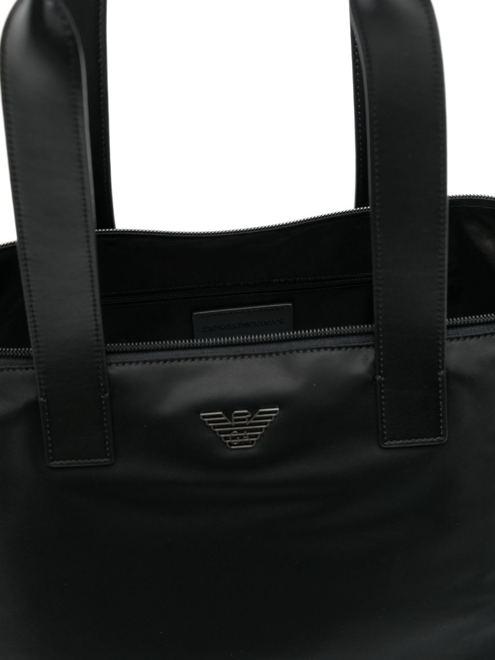 Emporio Armani Asv Medium Shopper Bag In Recycled Nylon In Black