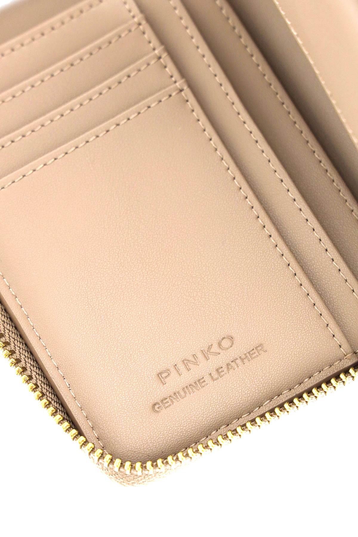 Shop Pinko Leather Zip-around Wallet In Biscotto Zenzero Antique Gold (beige)