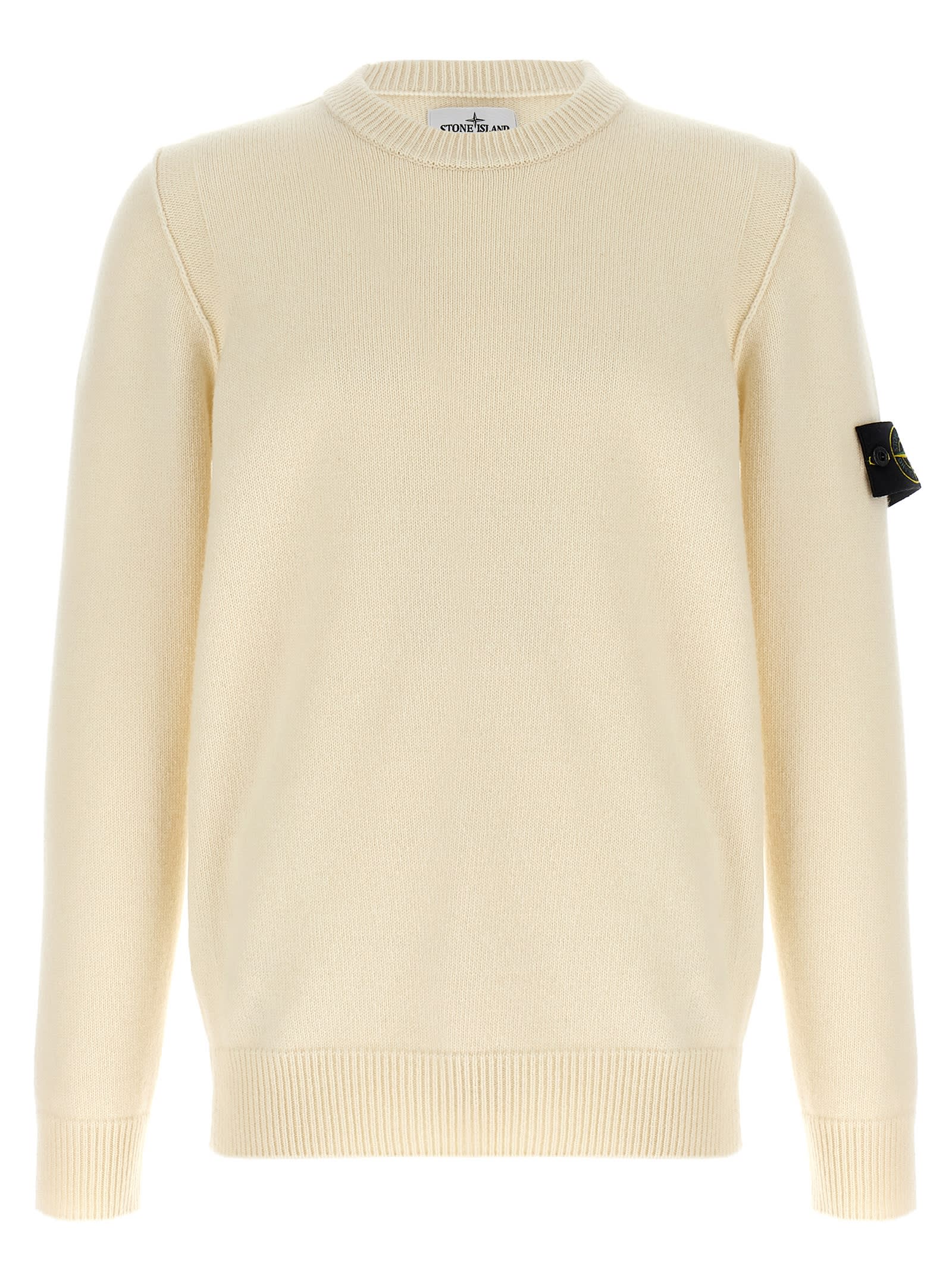 Shop Stone Island Logo Patch Sweater In White