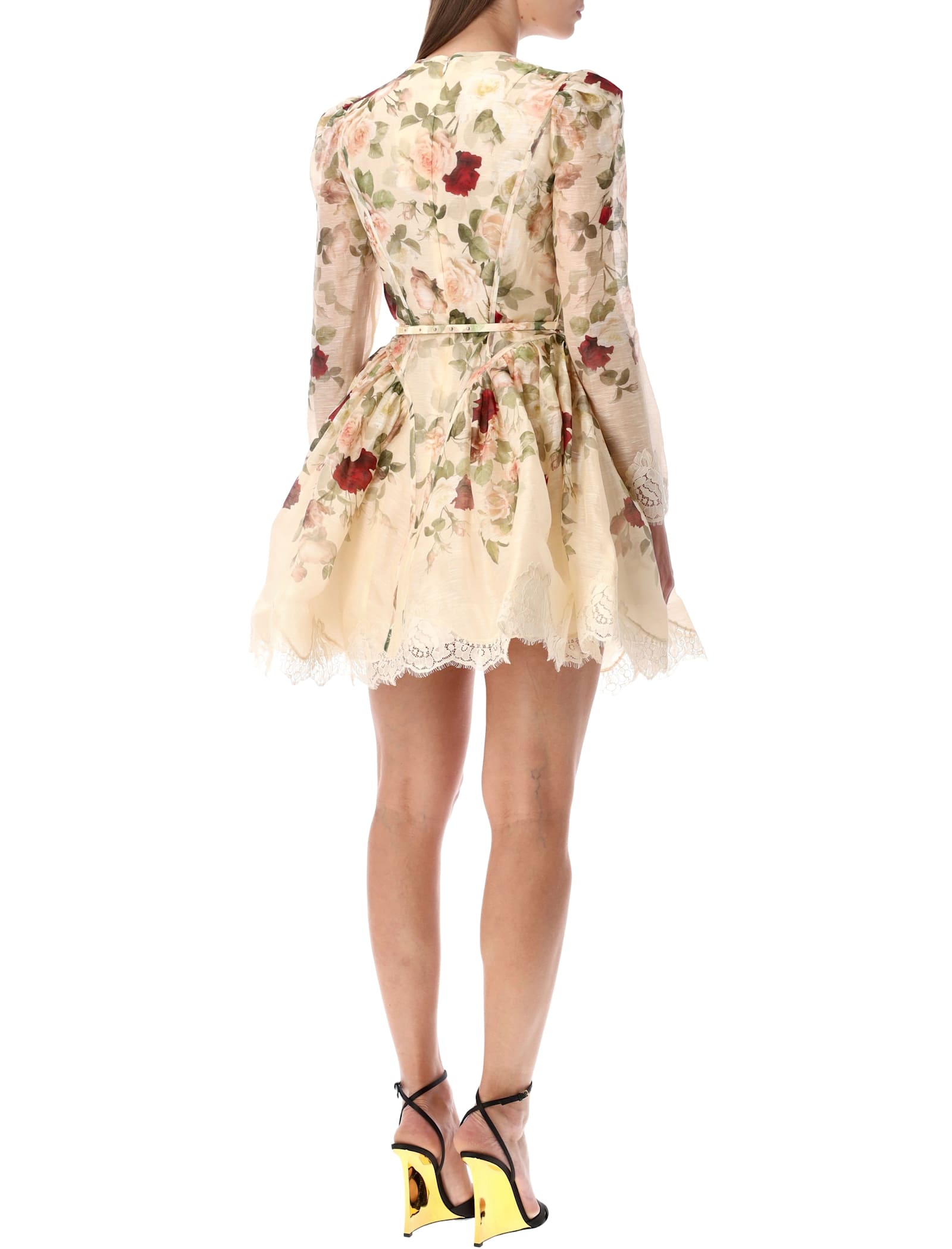 Zimmermann Hypnotic Silk Linen Lace Trim Mini Dress In Brown