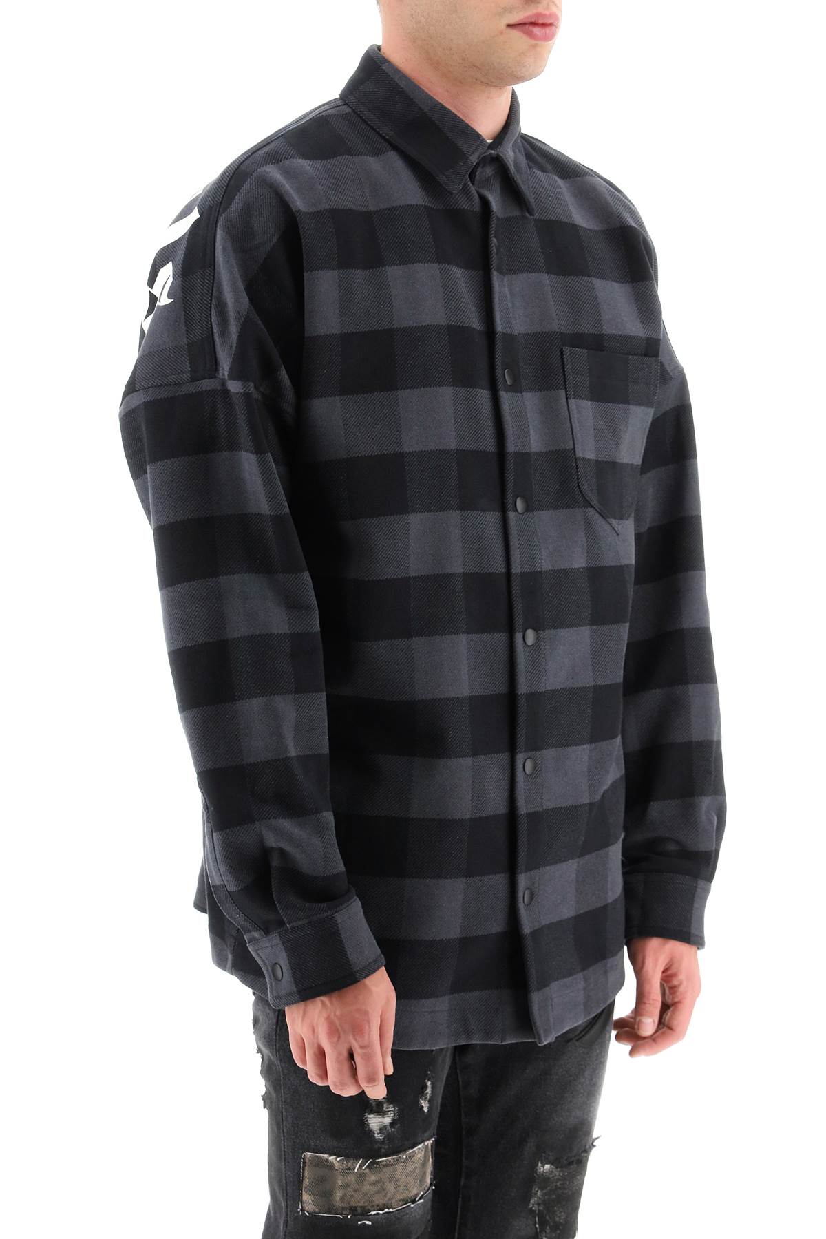 Shop Palm Angels Check Overshirt With Curved Logo Print In Black