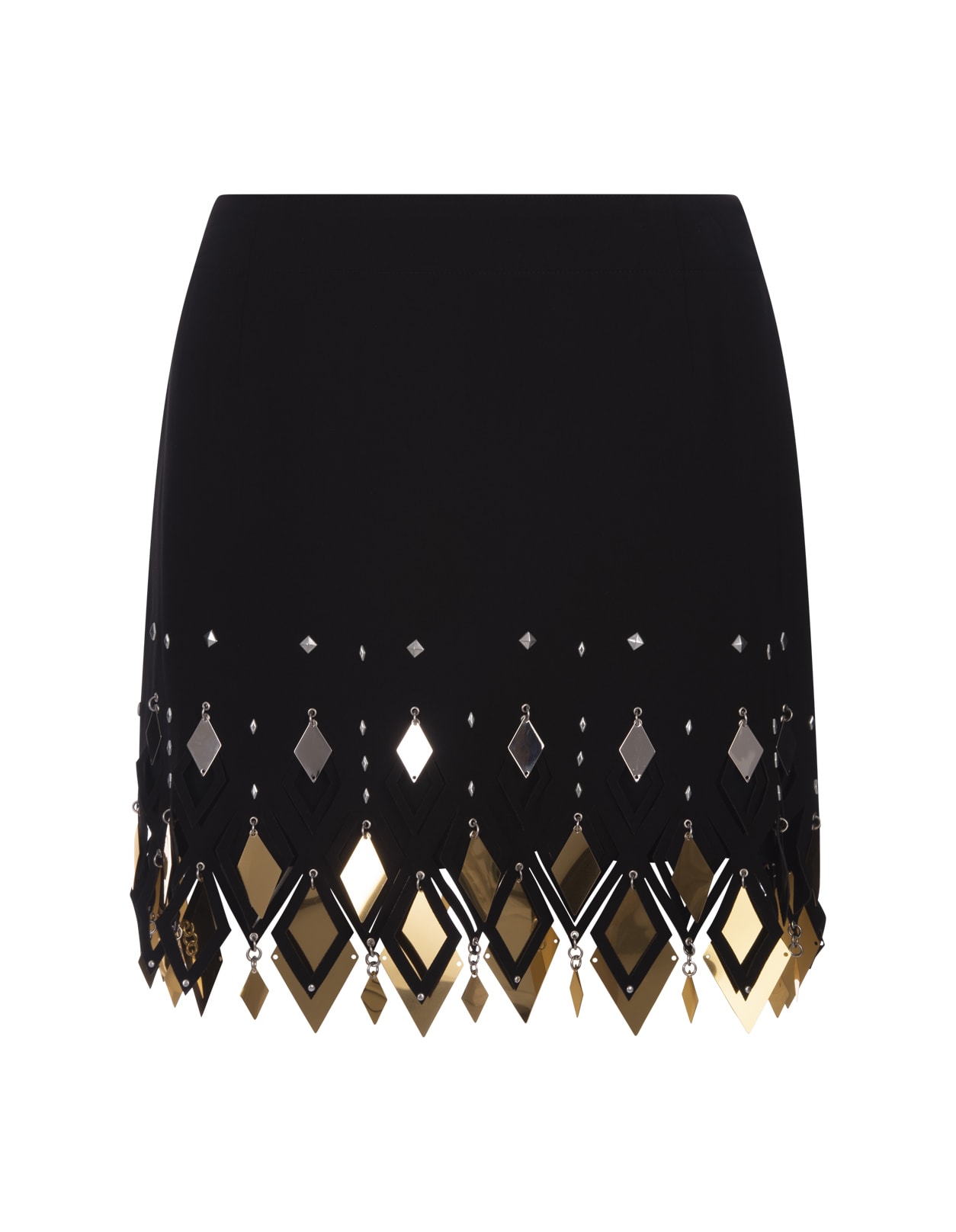 Shop Paco Rabanne Black Mini Skirt With Diamond Shaped Appliqués In Nero