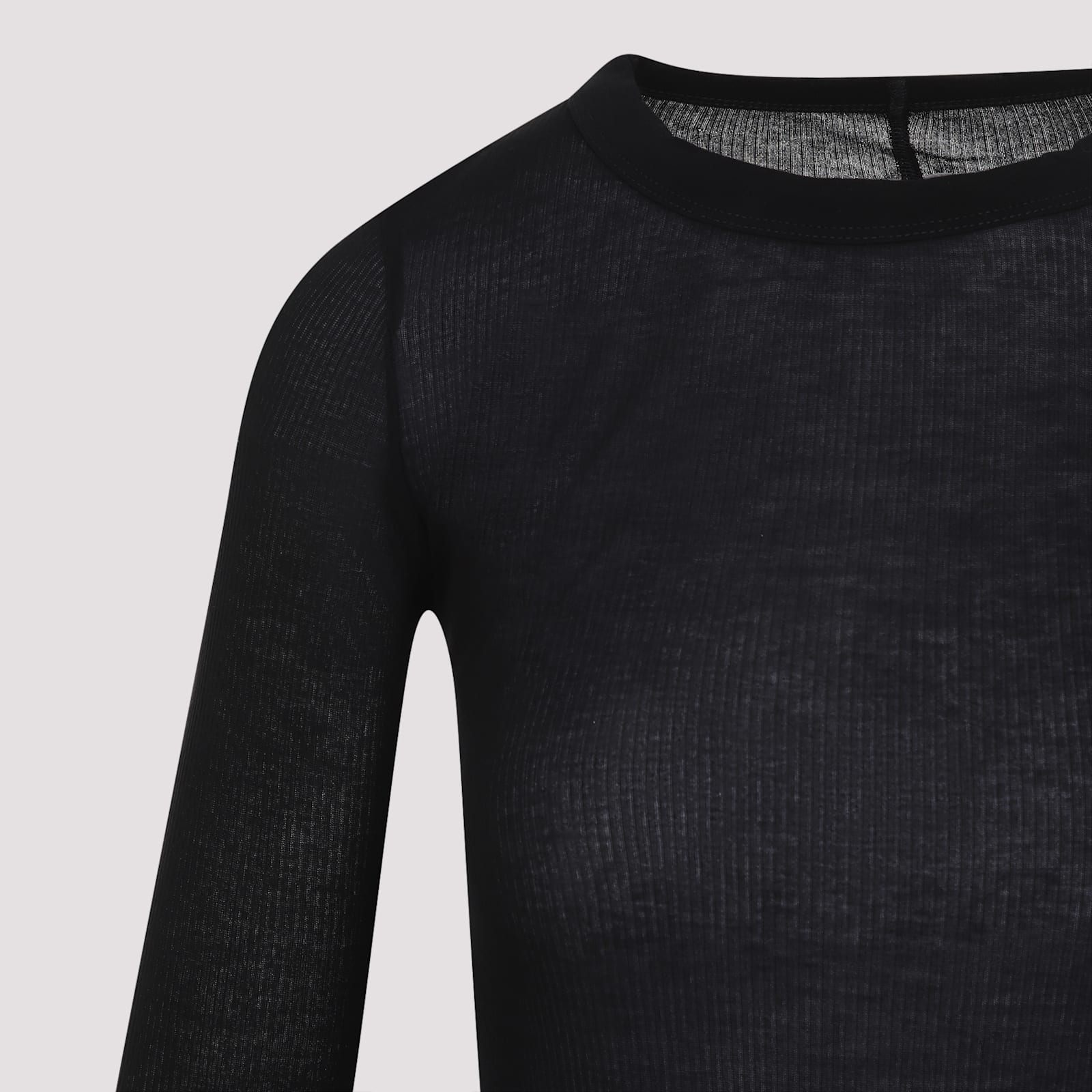 Rick Owens Ribbed Long-sleeve Top With Signature Back Stitching In Black