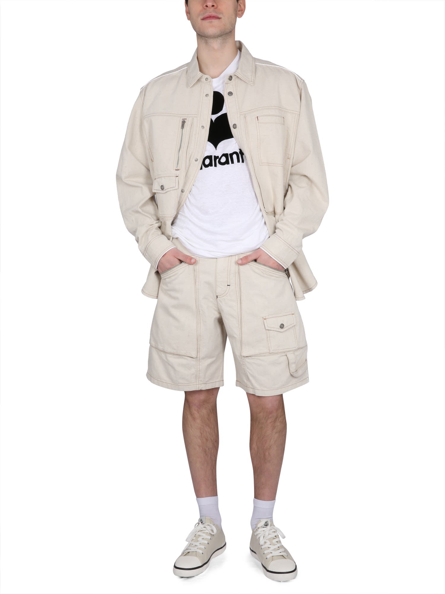 Isabel Marant Multiple-pockets Shirt Jacket In Cipria