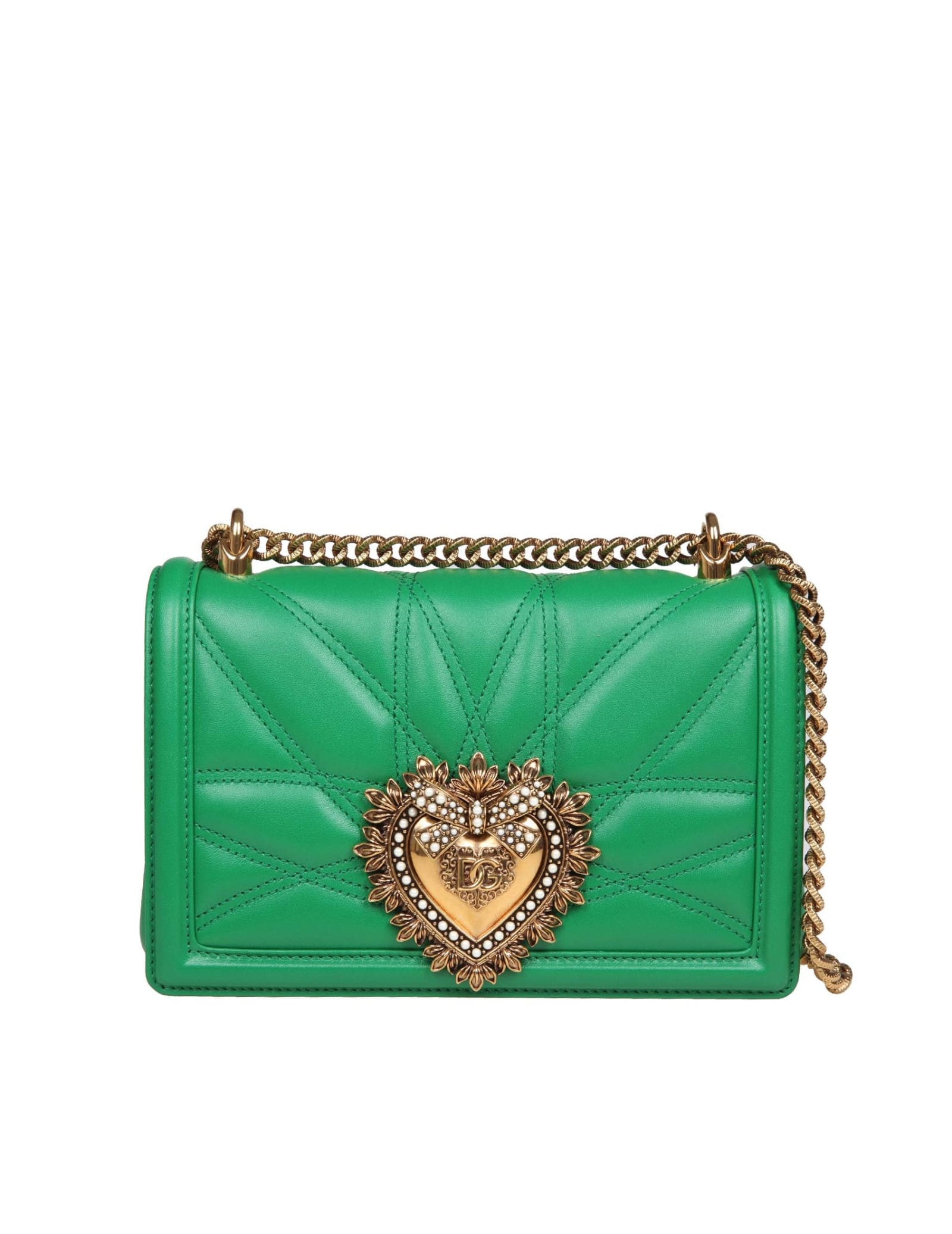 Shop Dolce & Gabbana Medium Devotion Bag In Green Matelass Appa