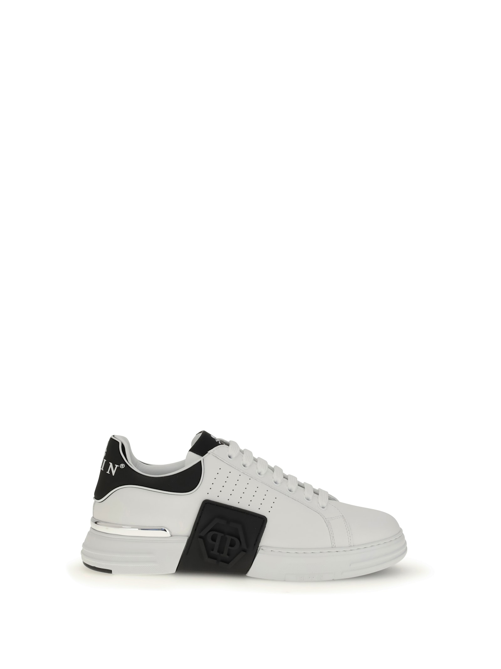 Philipp Plein Nappa Leather Sneakers Low Top Hexagon In White
