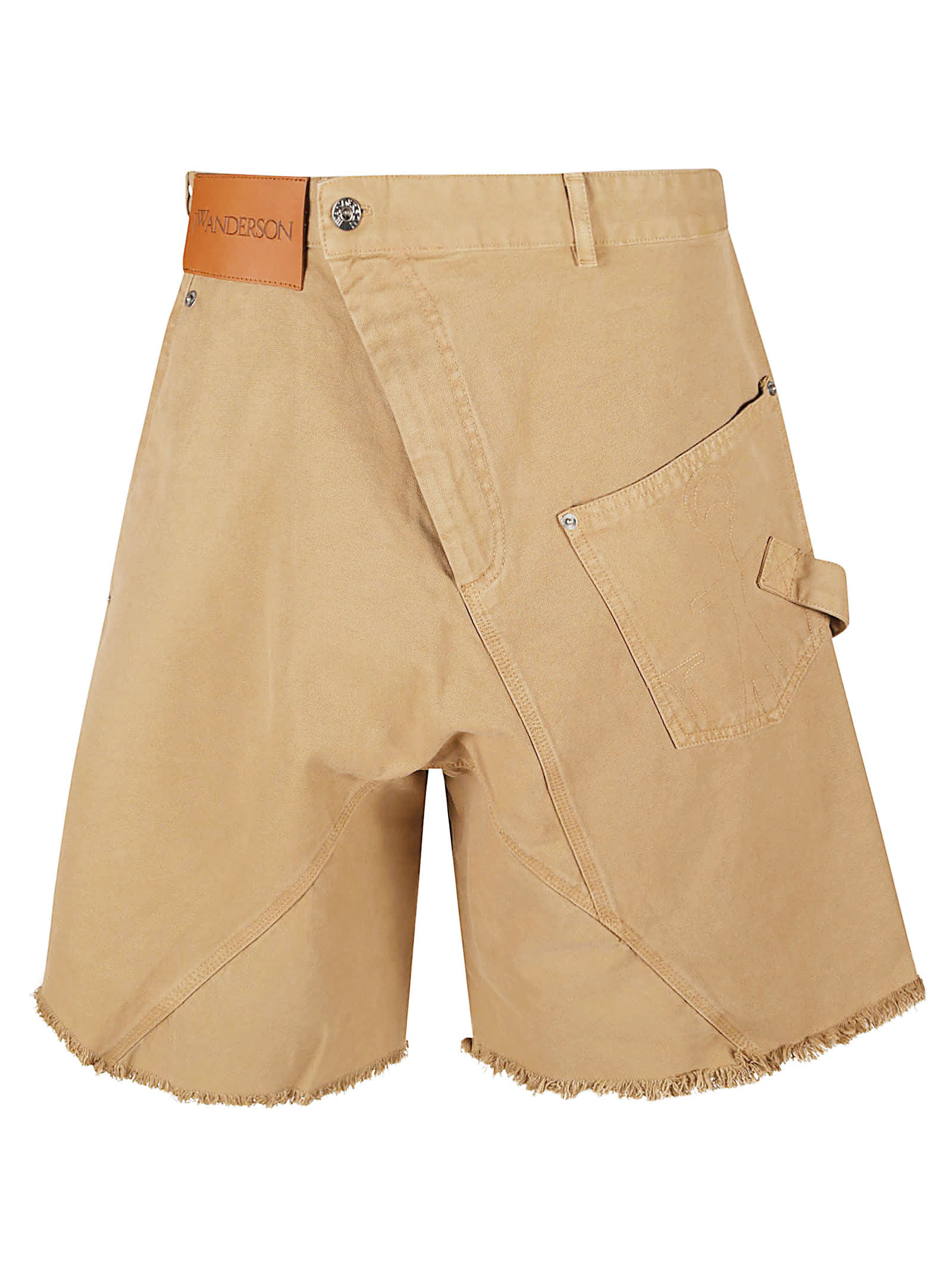 Shop Jw Anderson Wrap Front Logo Patch Shorts In Beige