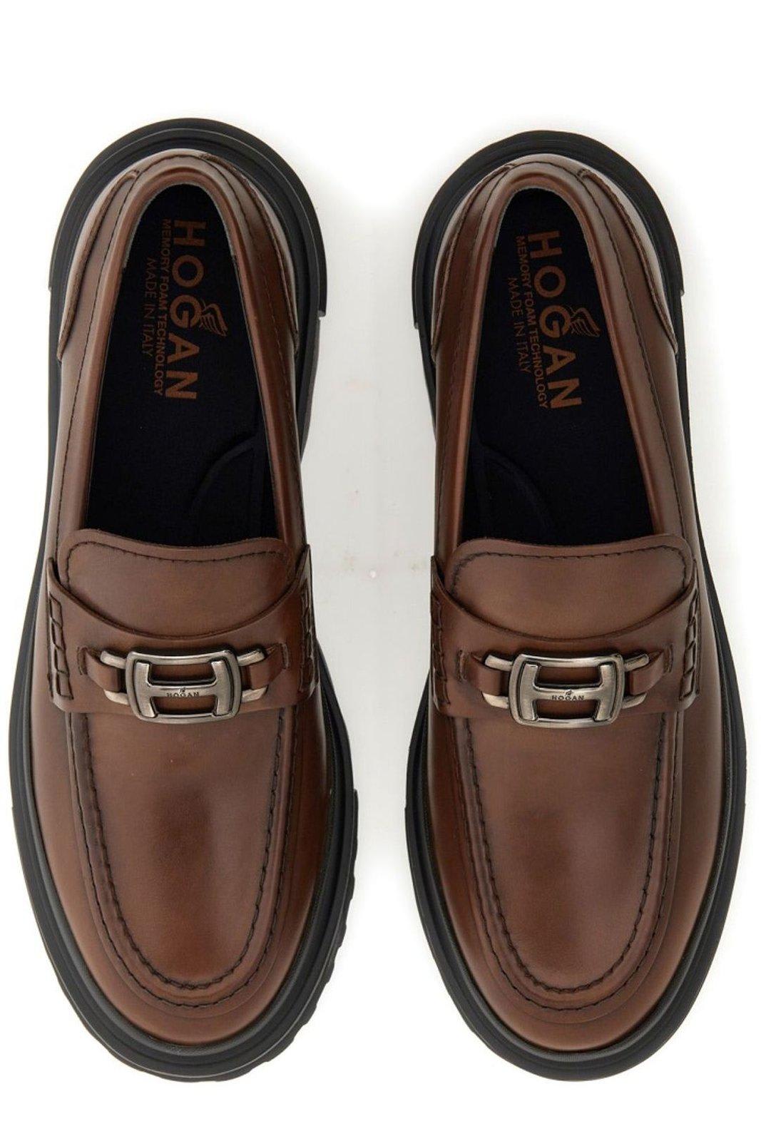 Shop Hogan Chunky Logo Plaque Loafers In Black