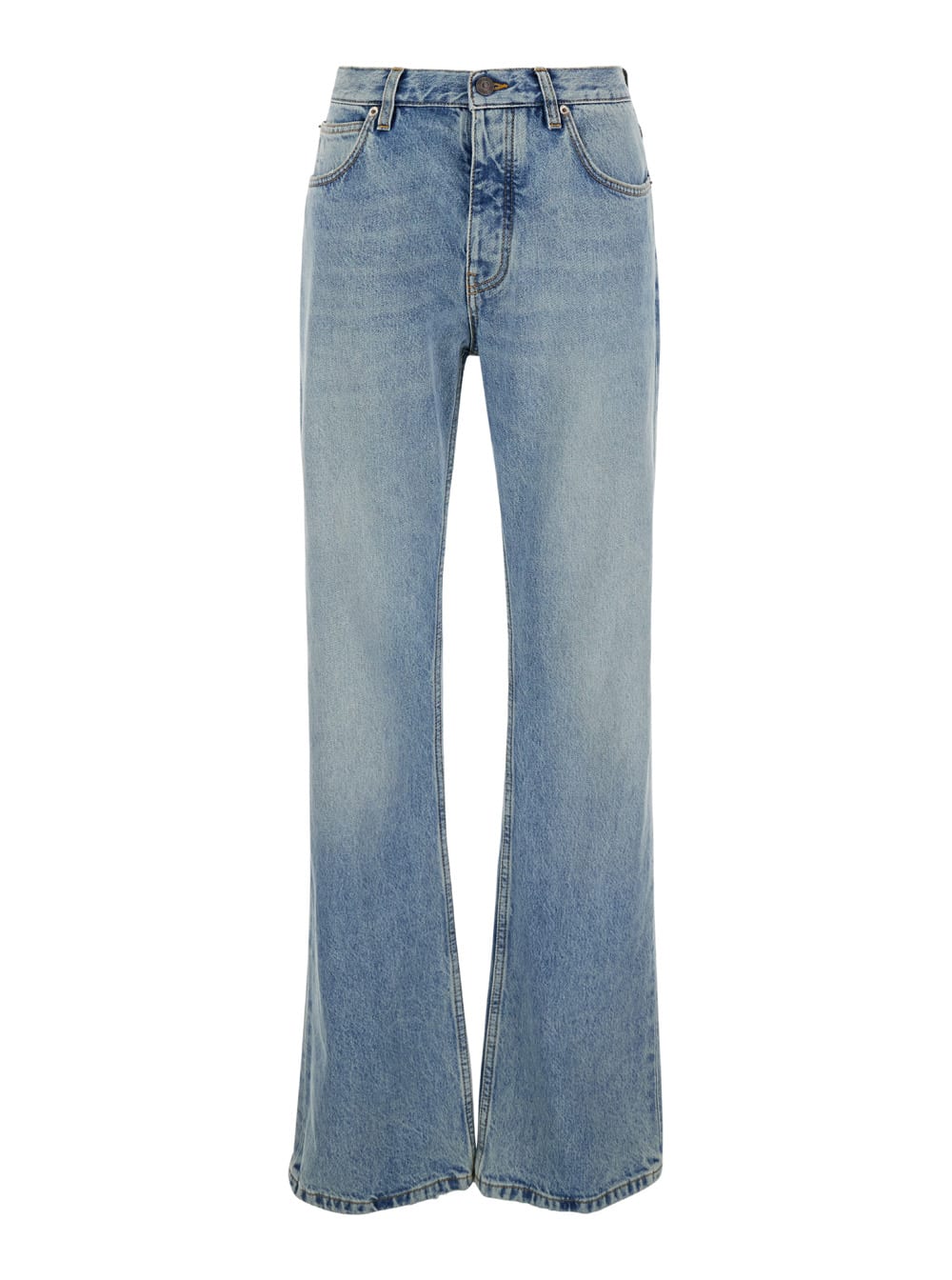 Light Blue Low Waisted Straight Jeans In Denim Woman