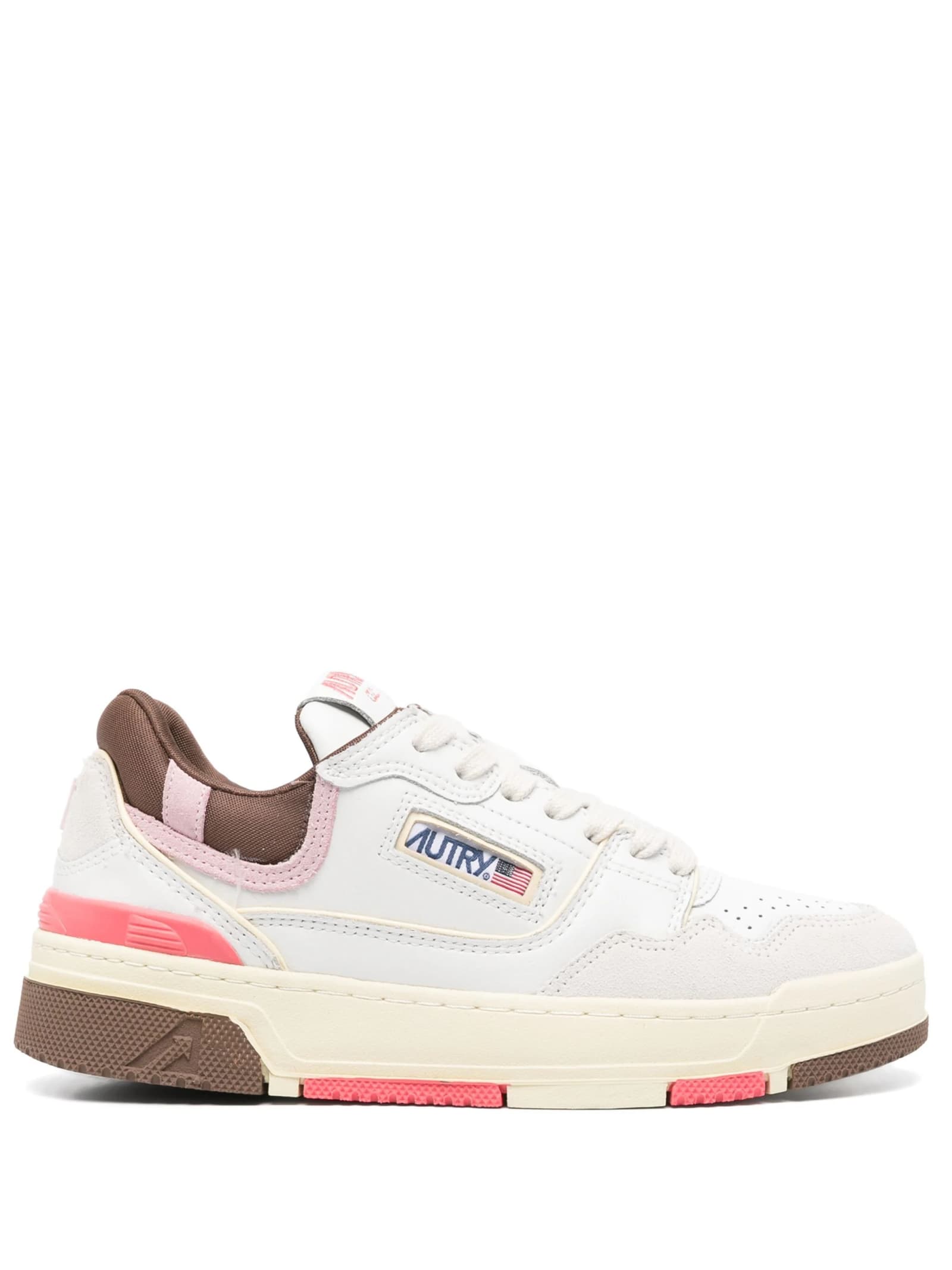 Shop Autry Clc Low Sneakers In White, Brown And Pink Leather