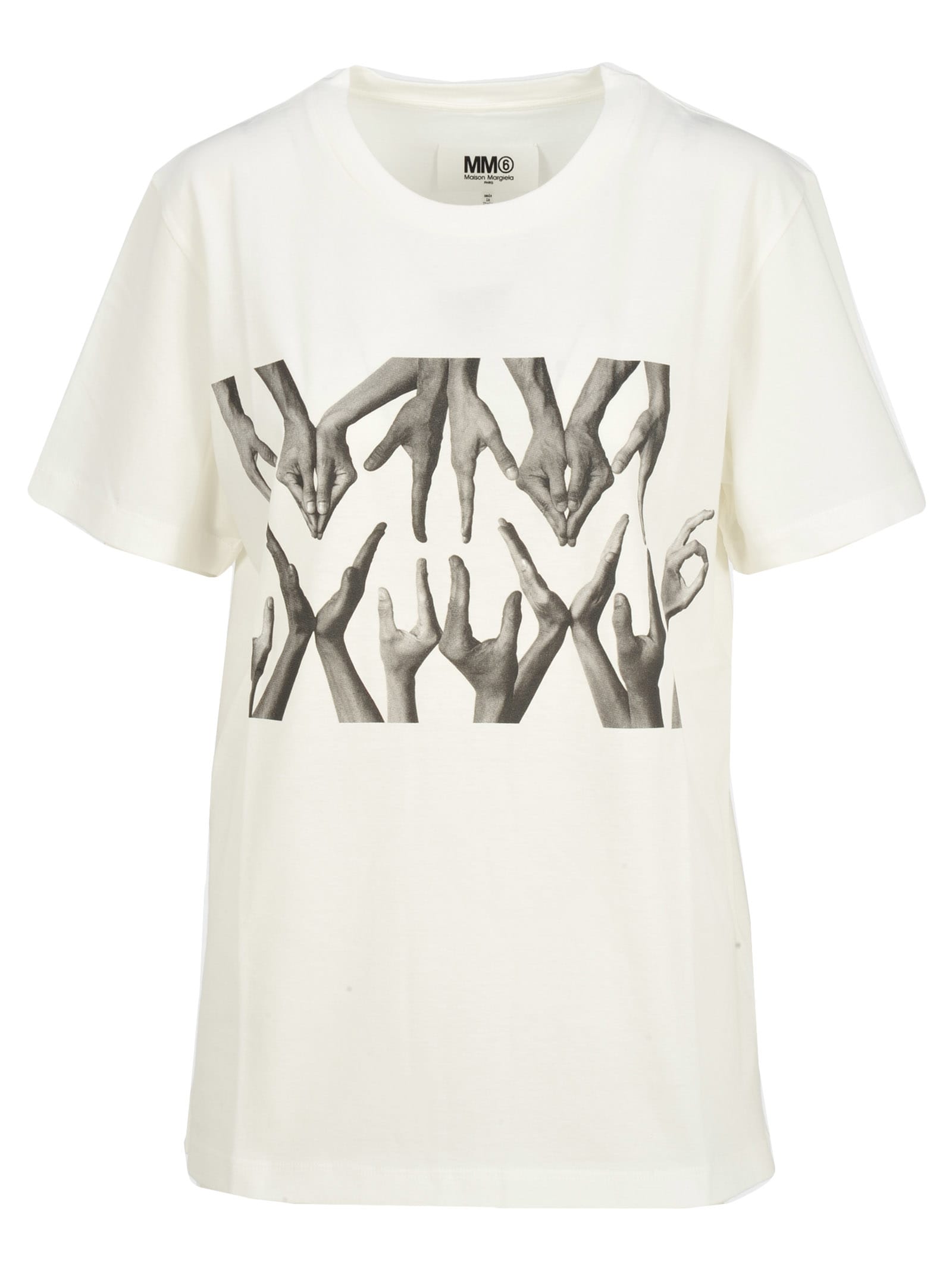 MM6 Maison Margiela Mm6 Logo Hand Print T-shirt - OFF WHITE - 10992472 ...