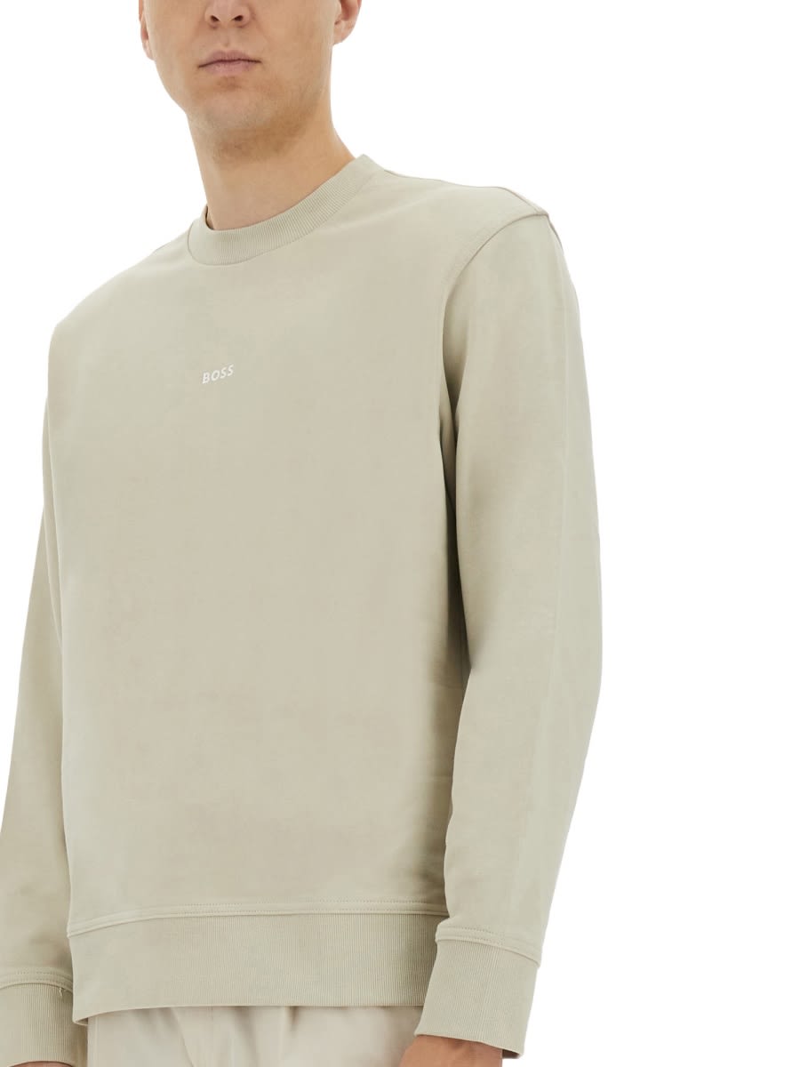 Shop Hugo Boss Sweatshirt With Logo In Beige