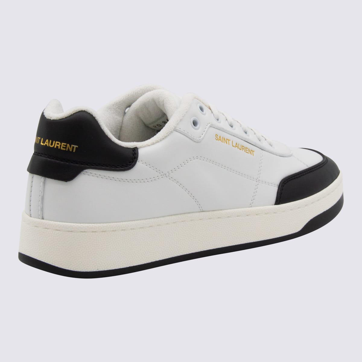 Saint Laurent Smooth Leather Sneakers Contrast Panel In White