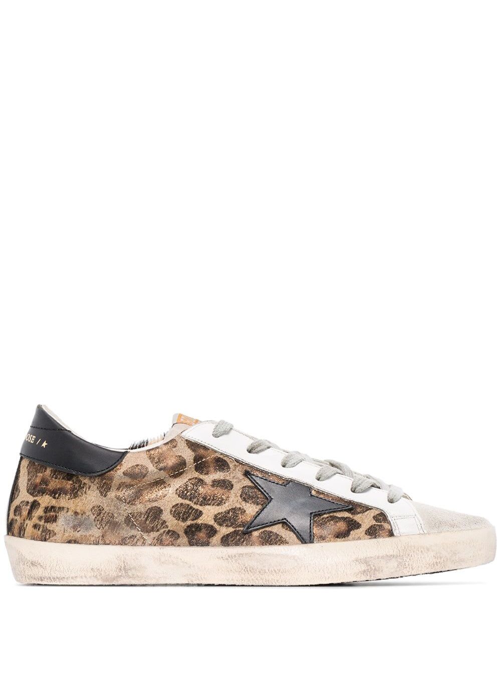 Golden Goose superstar Beige Low Top Sneakes With Leopard Print And Logo Patch In Leather Woman