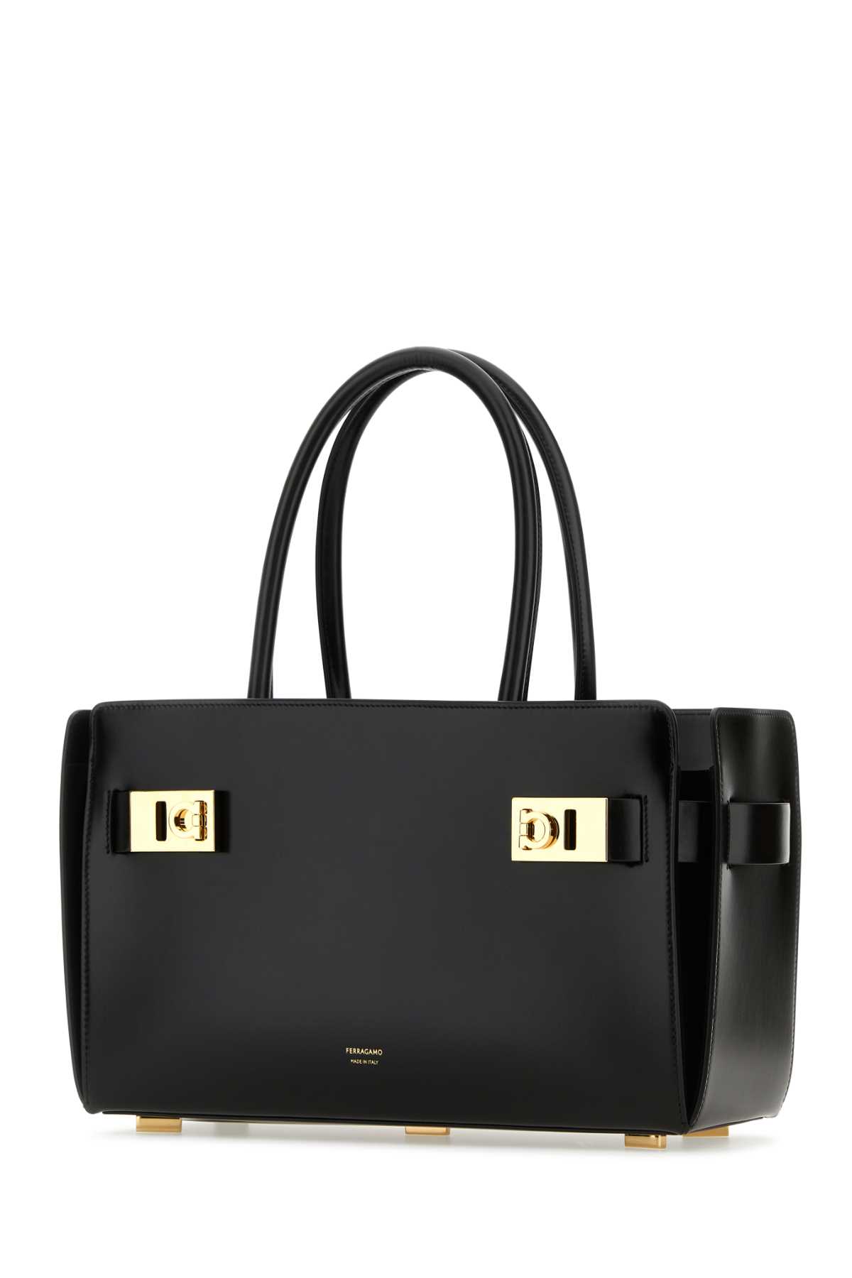 Ferragamo Medium Gancini Leather Tote In Nero
